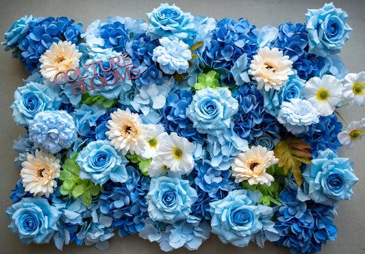 Spa Blue Rose Daisy Flower Wall - Easy Install 5D Flower Panel, Custom Shop Wall Decor, Baby Shower Backdrop, Wedding Photo Background