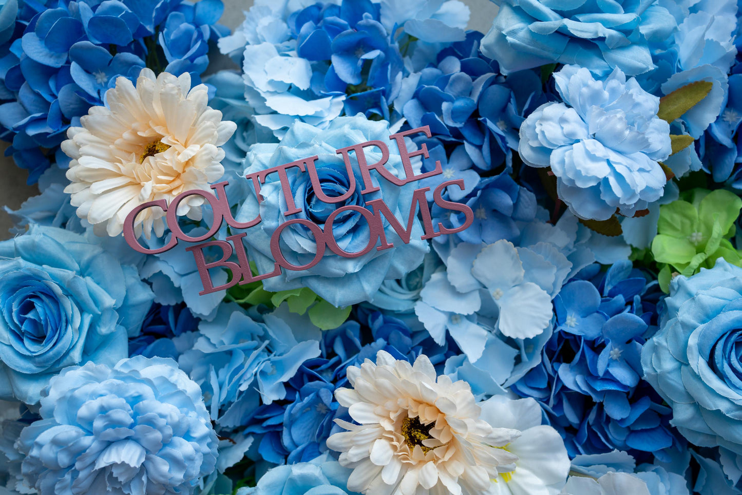 Spa Blue Rose Daisy Flower Wall - Easy Install 5D Flower Panel, Custom Shop Wall Decor, Baby Shower Backdrop, Wedding Photo Background