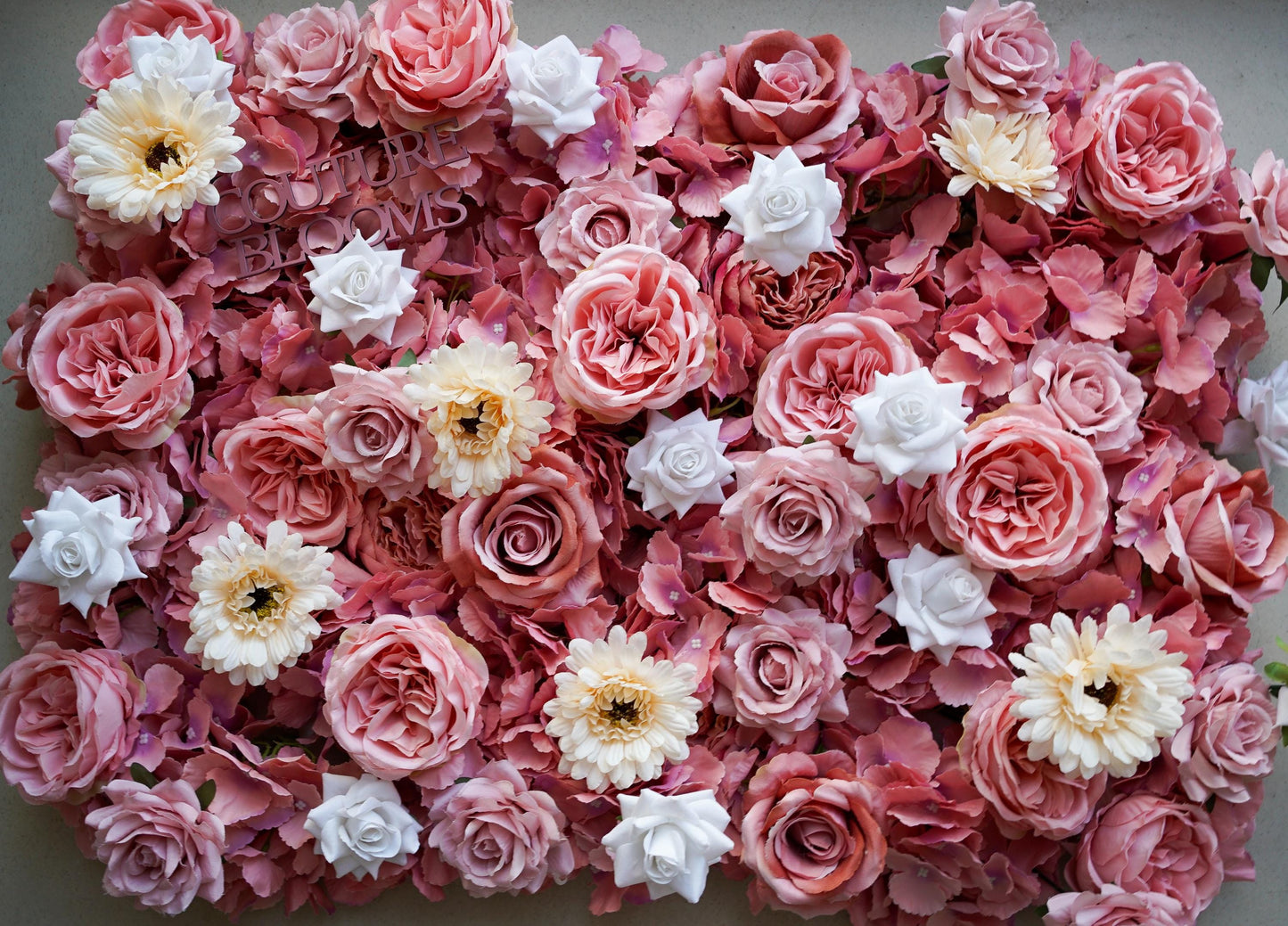 Rouge Pink Ivory Rose Flower Wall - Easy Install 5D Flower Panel, Custom Shop Wall Decor, Baby Shower Backdrop, Wedding Photo Background