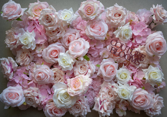 Light Pink Ivory Rose Flower Wall - Easy Install 5D Flower Panel, Custom Shop Wall Decor, Baby Shower Backdrop, Wedding Photo Background