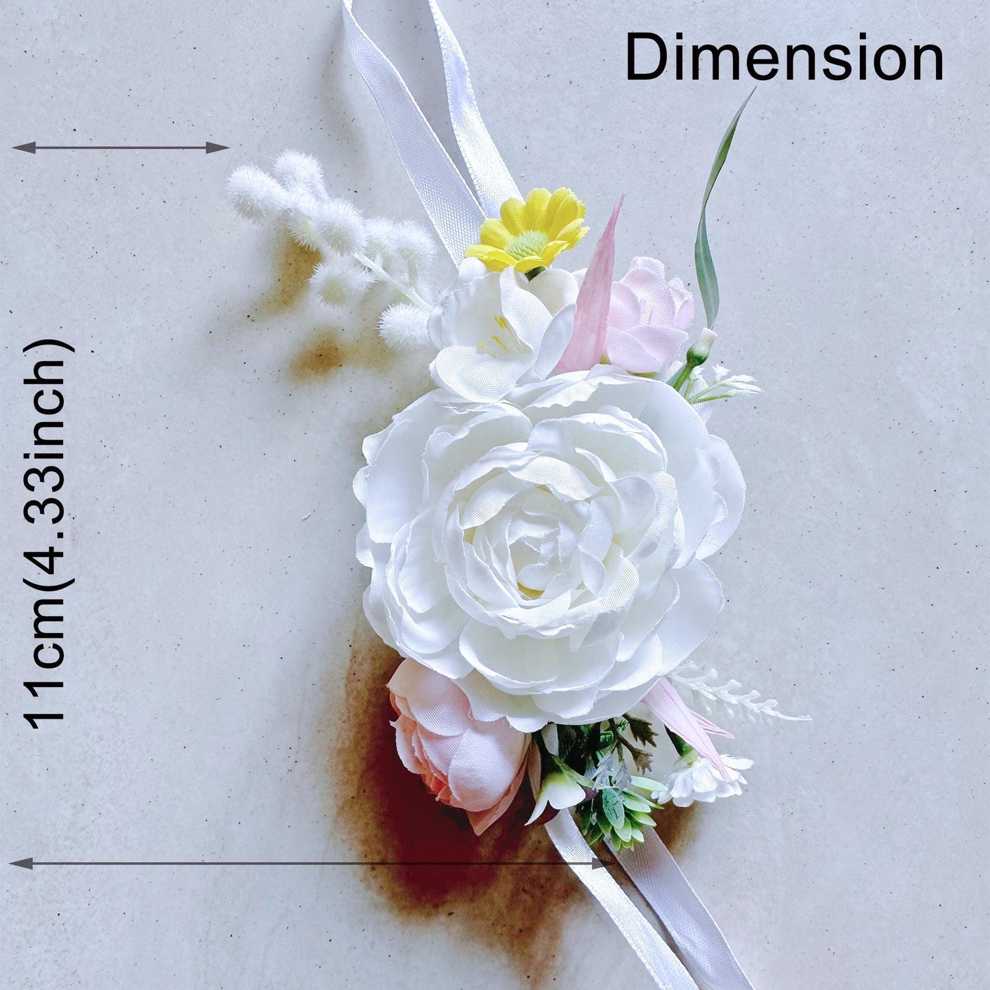 Fairytale White Peony Pearl Bracelet, Wrist Ribbon Corsage Gift For Her Princess Wedding, Bridesmaid Gift, Flower Girl Bridal Accessories