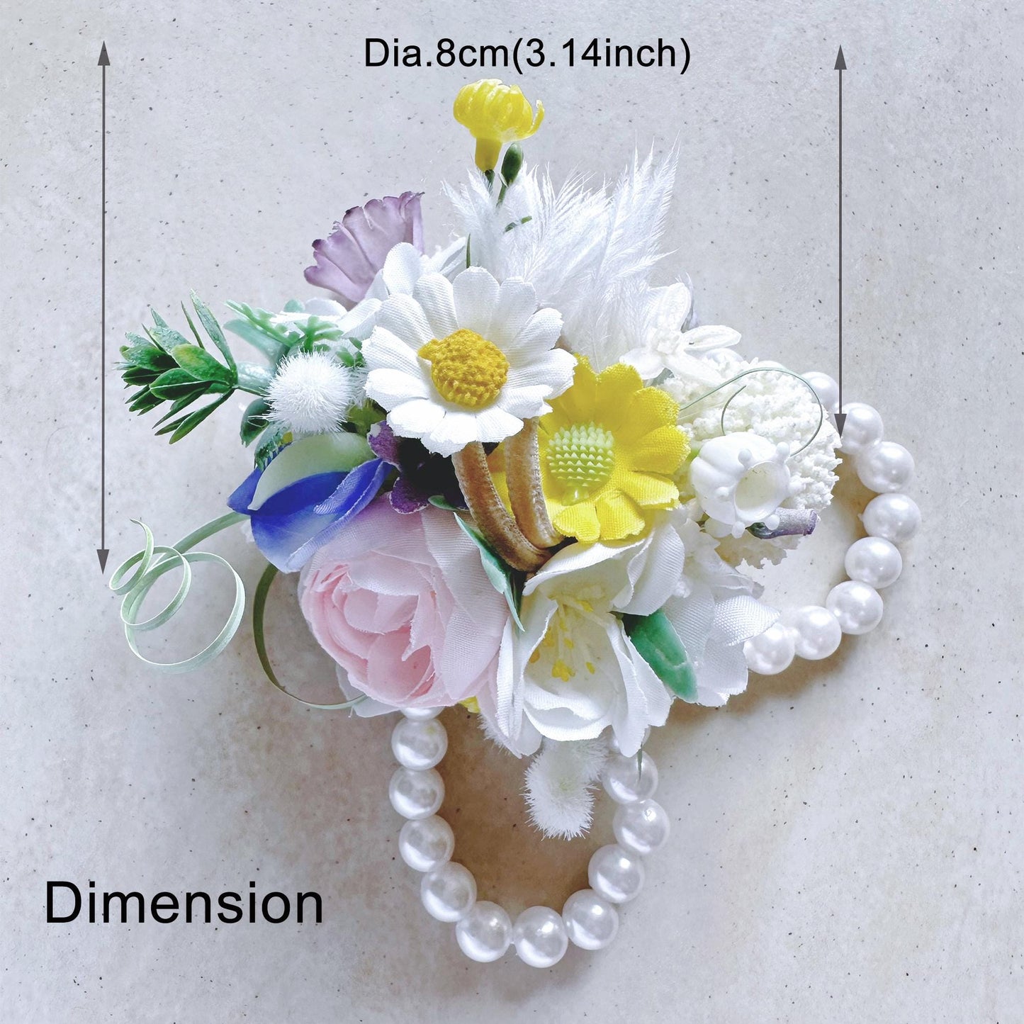 Wildflower Pearl Bracelet, White Feather Wrist Corsage Gift For Her Princess Wedding, Sunflower Corsage Gift For Mom, Prom, Bridesmaid Gift