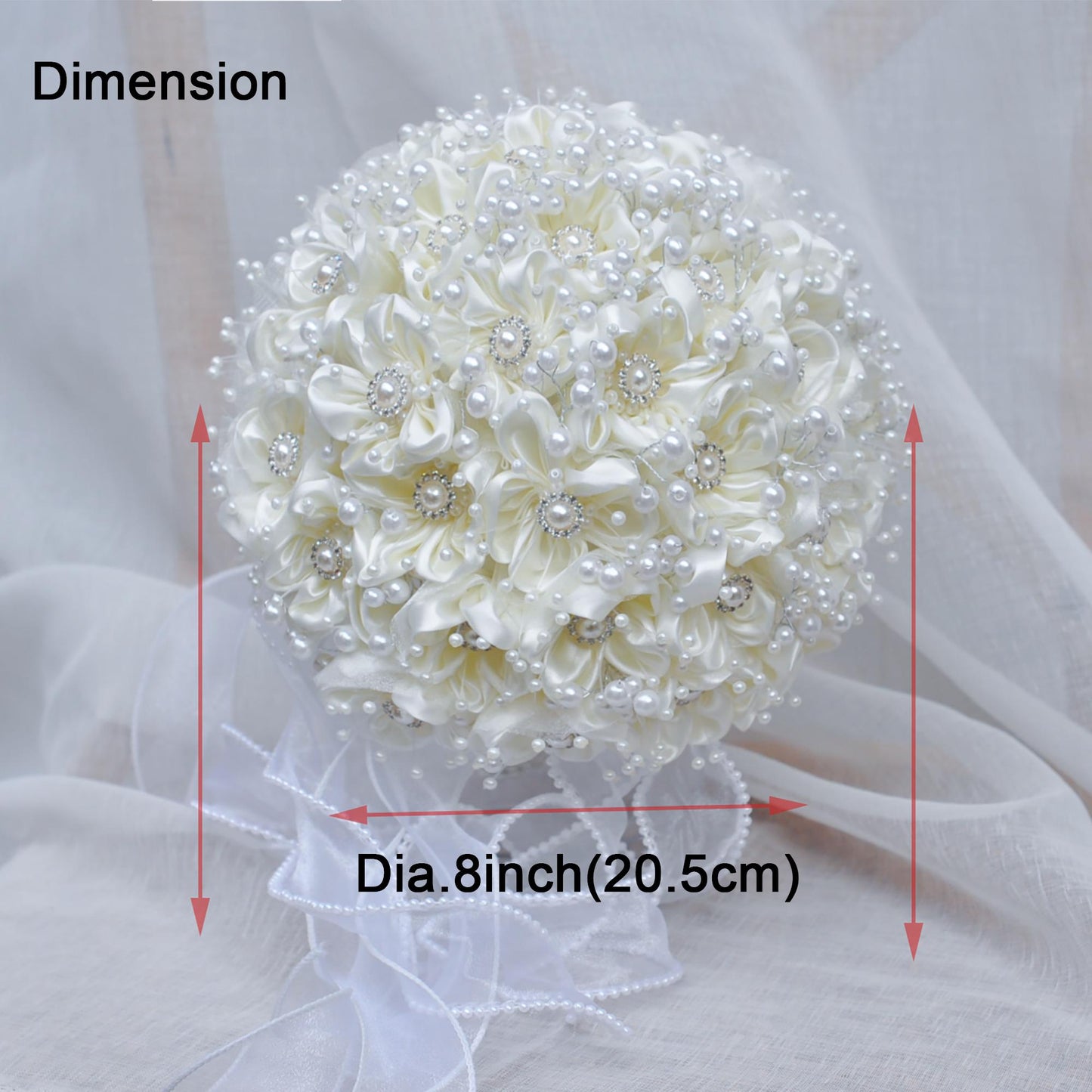 Elegant Pearl Ivory Ribbon Rose Bouquet, Personalized Wedding Rose Flowers, Bridesmaid Gift Idea, Wedding Engagement Gifts Ideas