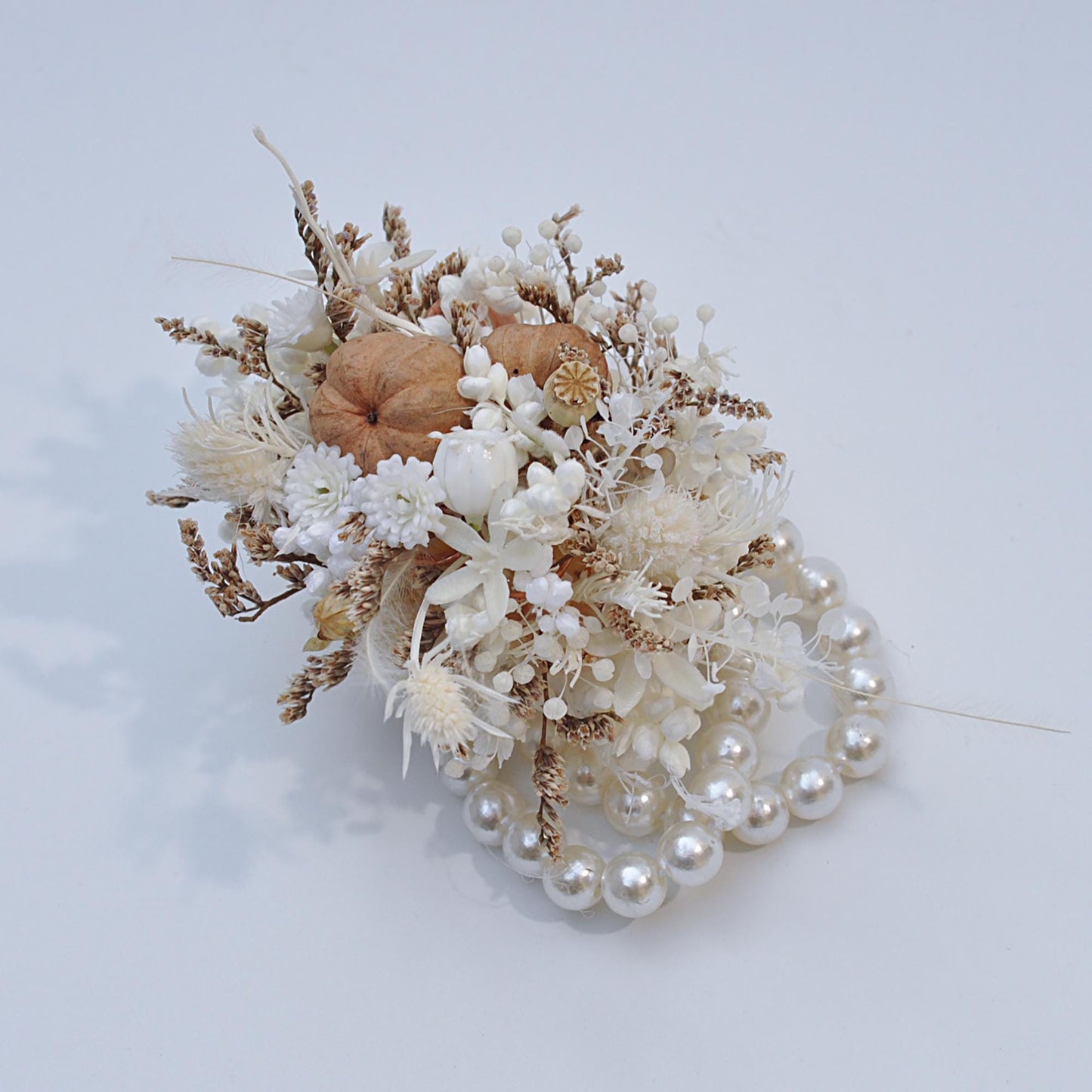 Forever Winter Real Flower Corsage, Rustic Pearl Bracelet Church Wedding Mom Corsage, White Santa Christmas Twist, Bride To Be Gift Corsage