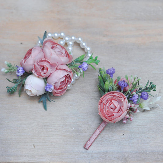 Cute Blush Pink Rose Pearl Bracelet Wrist Corsage Gift For Her Bridesmaid, Bride Shower, Wedding Bridal Accessories Gift, Prom Boutonniere