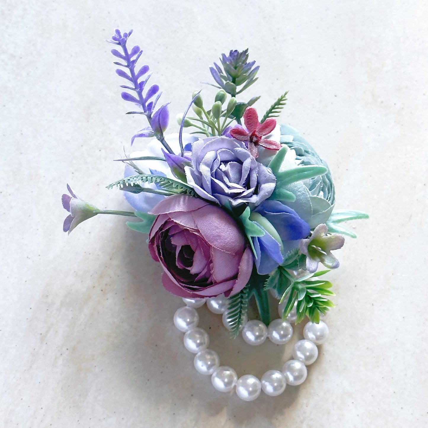 Monet's Garden Style Pearl Bracelet, Purple Wrist Corsage Gift For Her Garden Wedding, Bachelorette Party, Bridal Accessories Wedding Gift