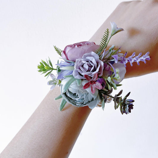 Monet's Garden Style Pearl Bracelet, Purple Wrist Corsage Gift For Her Garden Wedding, Bachelorette Party, Bridal Accessories Wedding Gift