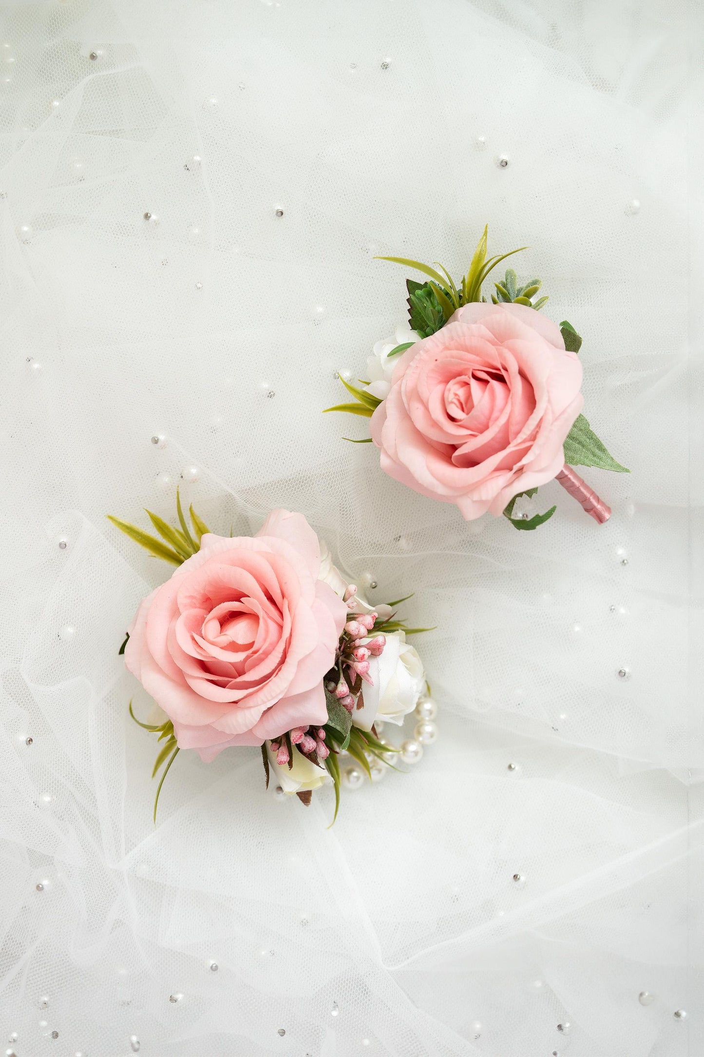 Dusty Pink Rose Corsage For Rustic Wedding Gift, Wrist Pearl Bracelet, Flower Girl Corsage, Real Touch Rose Prom Bracelet, Groom Boutonniere
