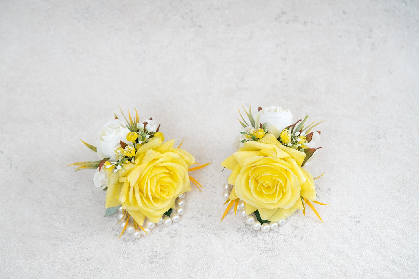 Yellow Silk Rose Corsage For Wedding, Pearl Wrist Bracelet, Flower Girl Corsage, Bridesmaid Corsage, Groom Boutonniere, Prom Gift For Mom