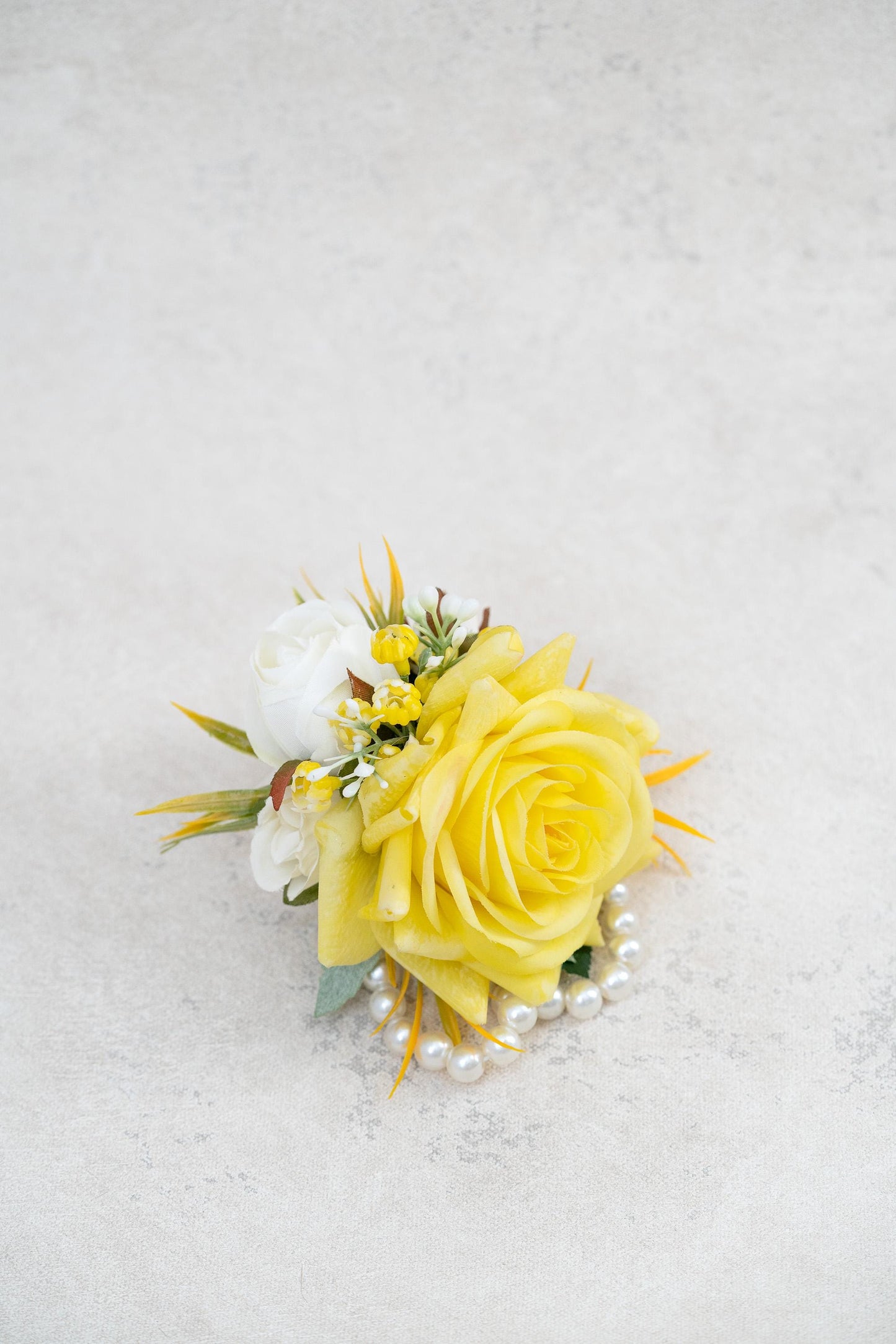 Yellow Silk Rose Corsage For Wedding, Pearl Wrist Bracelet, Flower Girl Corsage, Bridesmaid Corsage, Groom Boutonniere, Prom Gift For Mom