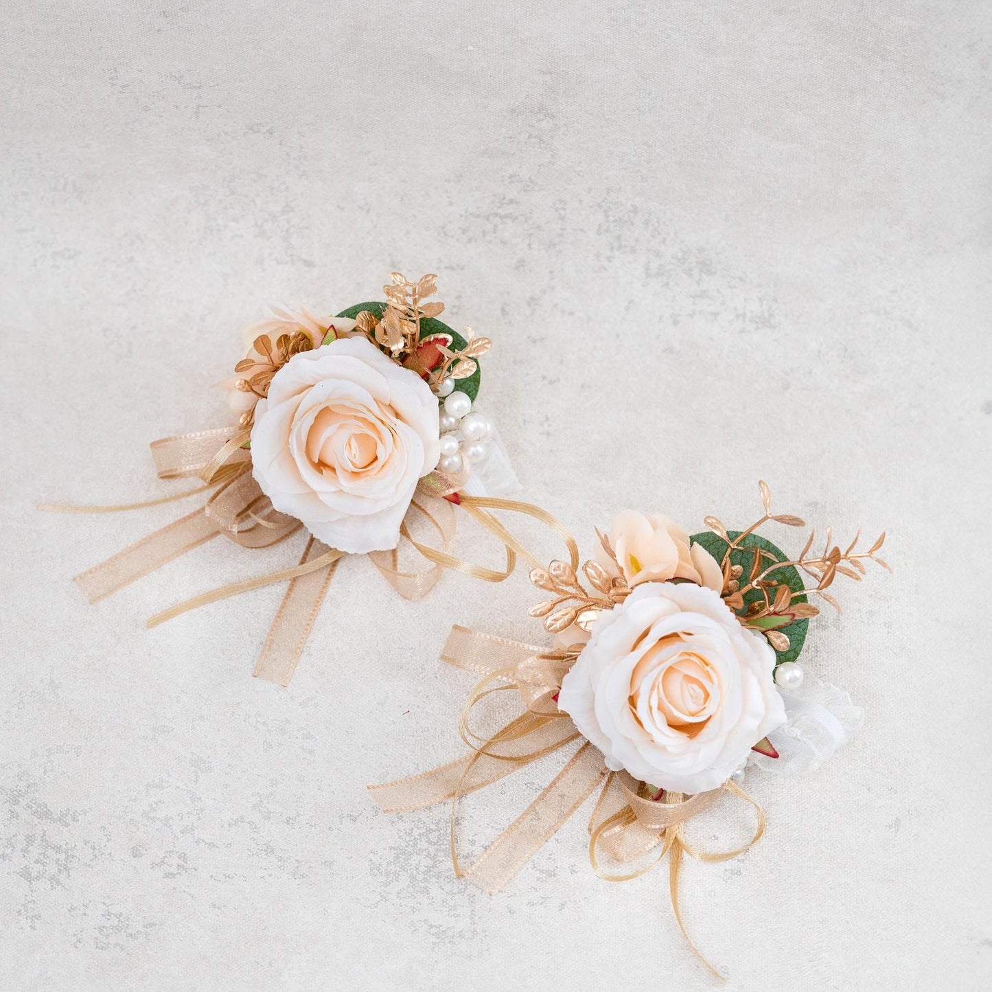 Personalized Ivory Rose Ribbon Bracelet Wrist Corsage Gift For Her Bridesmaid, Rose Corsage Gift For Mom, Prom, Gold Bridal Accessories