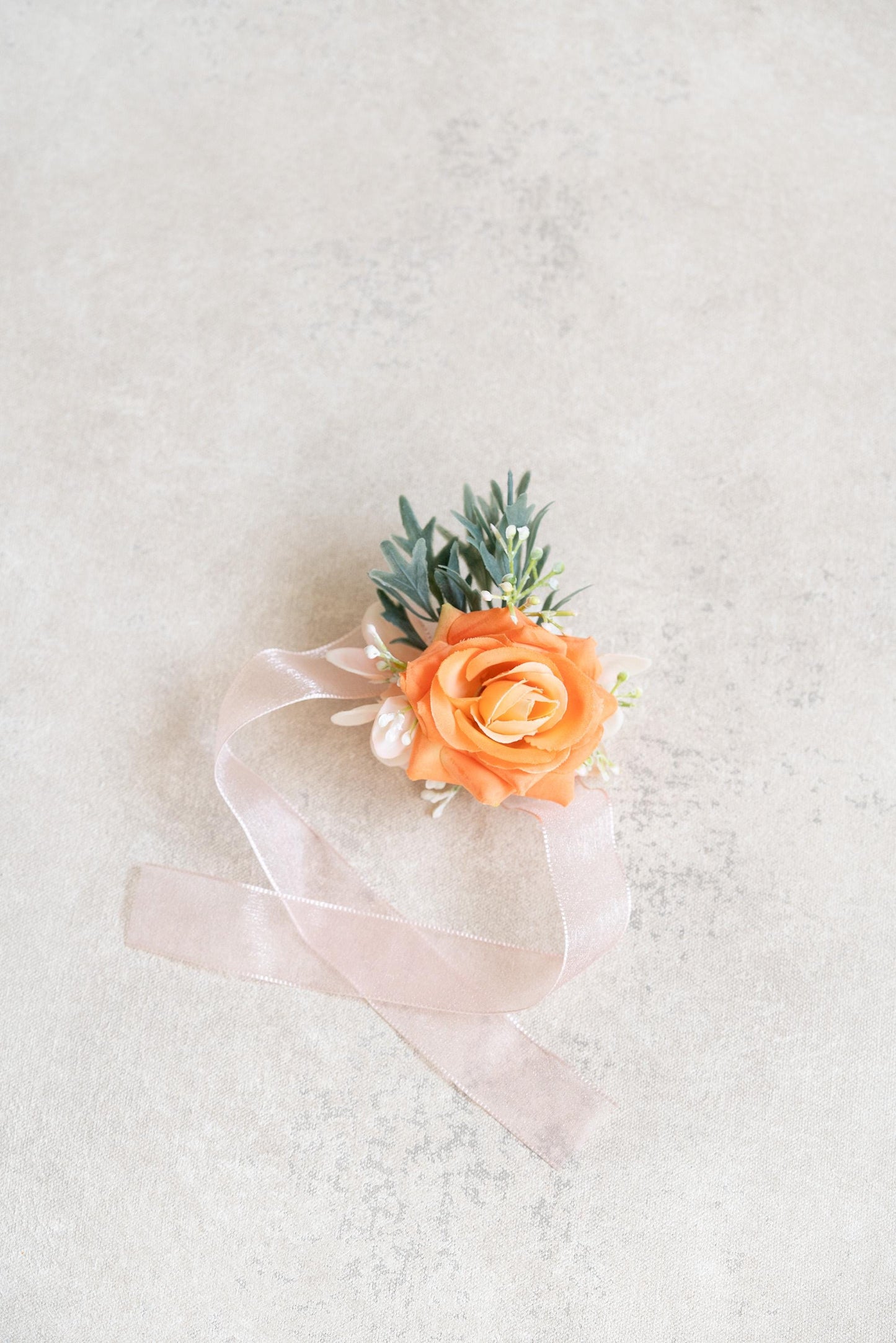 Juicy Orange Ribbon Bracelet Wrist Corsage Gift For Her Prom, BOHO Wedding, Bridesmaid Gift, Bridal Accessories, Best Man Boutonniere Gift