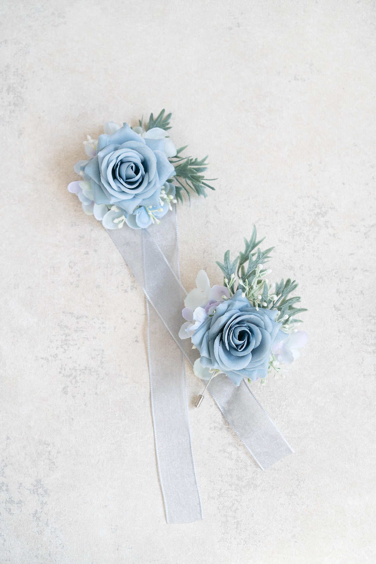 Gray Blue Rose Wrist Corsage for Boho Wedding, Flower Girl Wristlet, Teal Gray Prom Corsage, Groom Boutonniere, Bridesmaid Corsage Gift