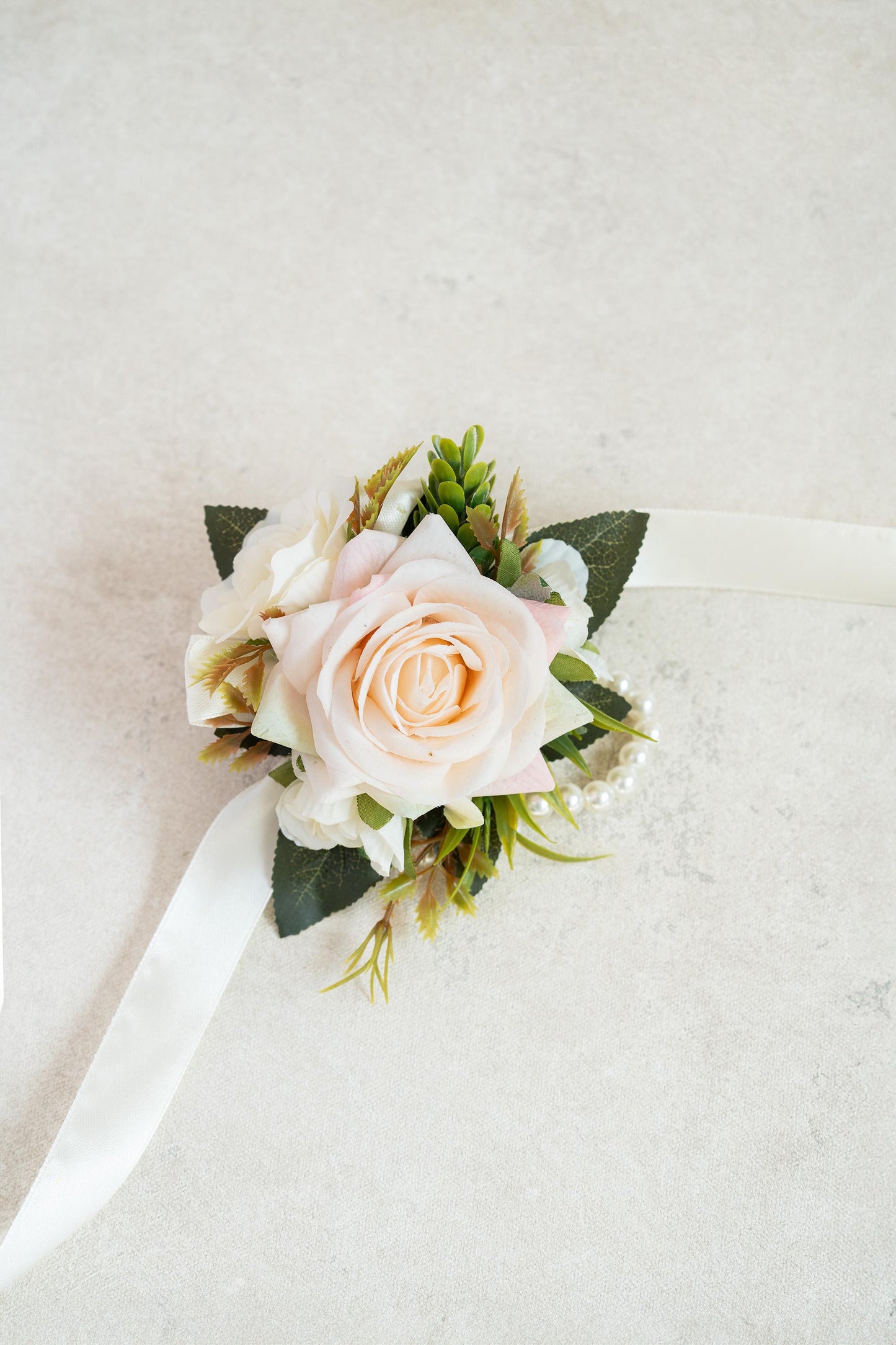 Champagne Rose Pearl Bracelet Wrist Corsage, Bridesmaid Gift for Her, Anniversary, Bridal Shower, Wedding Gift, Prom Boutonniere Gift