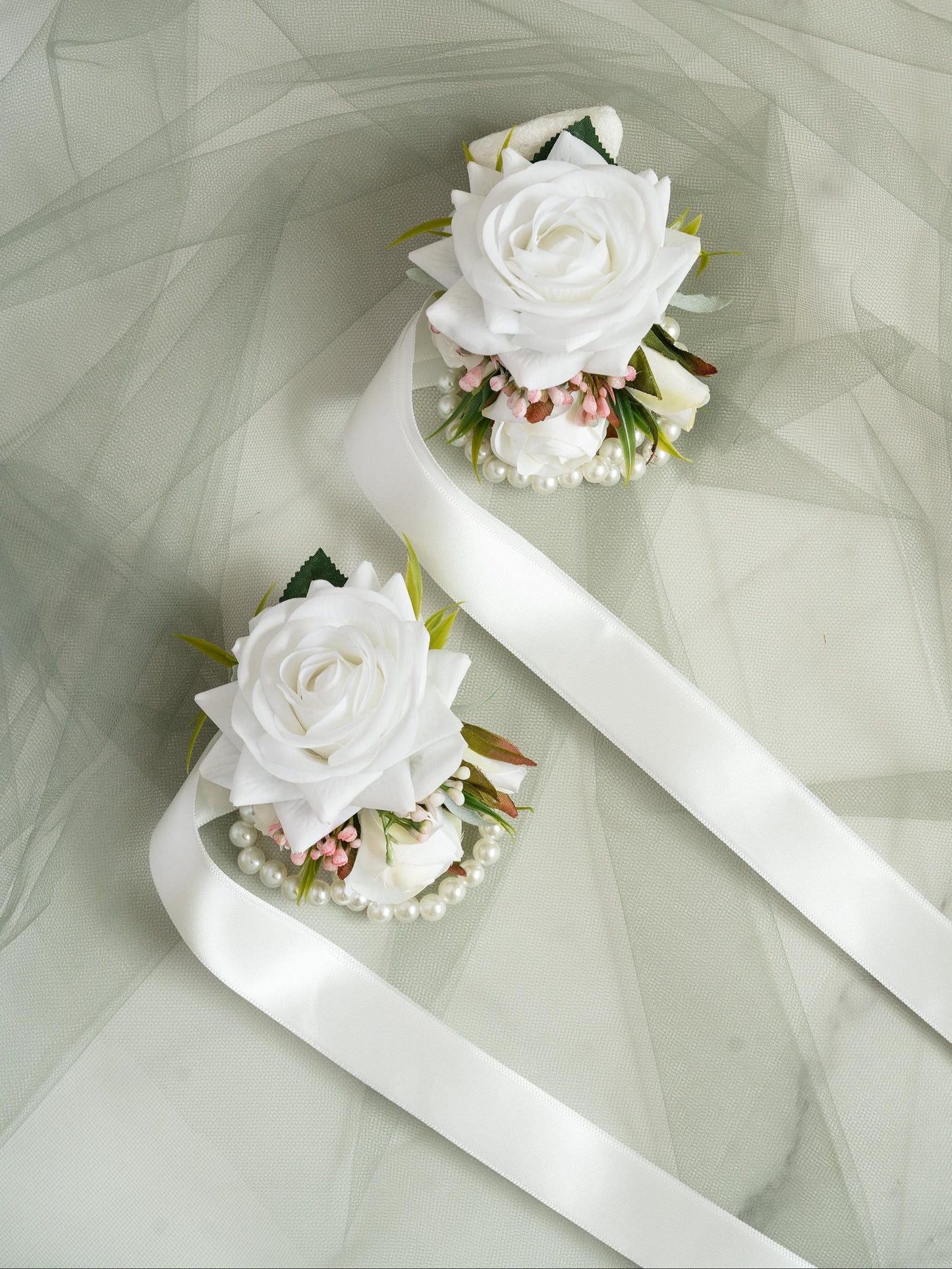 Elegant Real Touch White Rose Pearl Bracelet, Wrist Corsage Wedding Gift for Her, Bridesmaid, Mom, Prom Boutonniere, Bridal Accessories