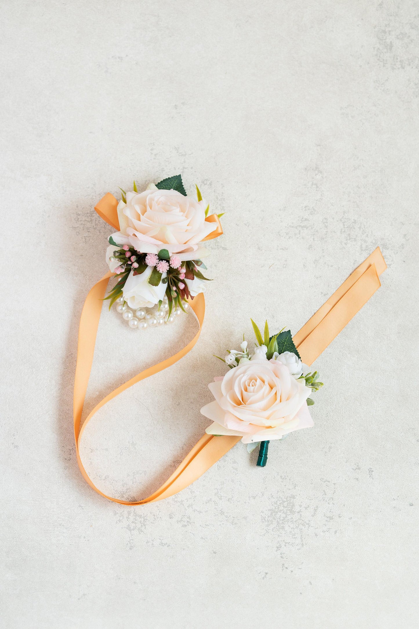 Real Touch Champagne Pink Pearl Bracelet Wrist Corsage Gift for Wedding, Flower Girl, Bridesmaid,Bridal Accessories Gift, Prom Boutonniere