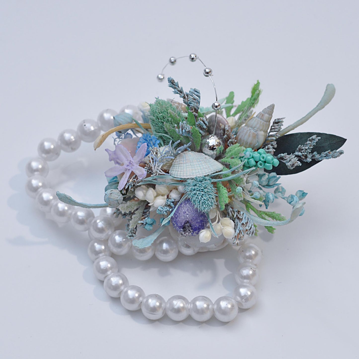 Forever Summer Real Flower Corsage, Rustic Pearl Bracelet Beach Wedding Corsage, Romantic Seaside Twist Corsage, Mom Bride to Be Corsage