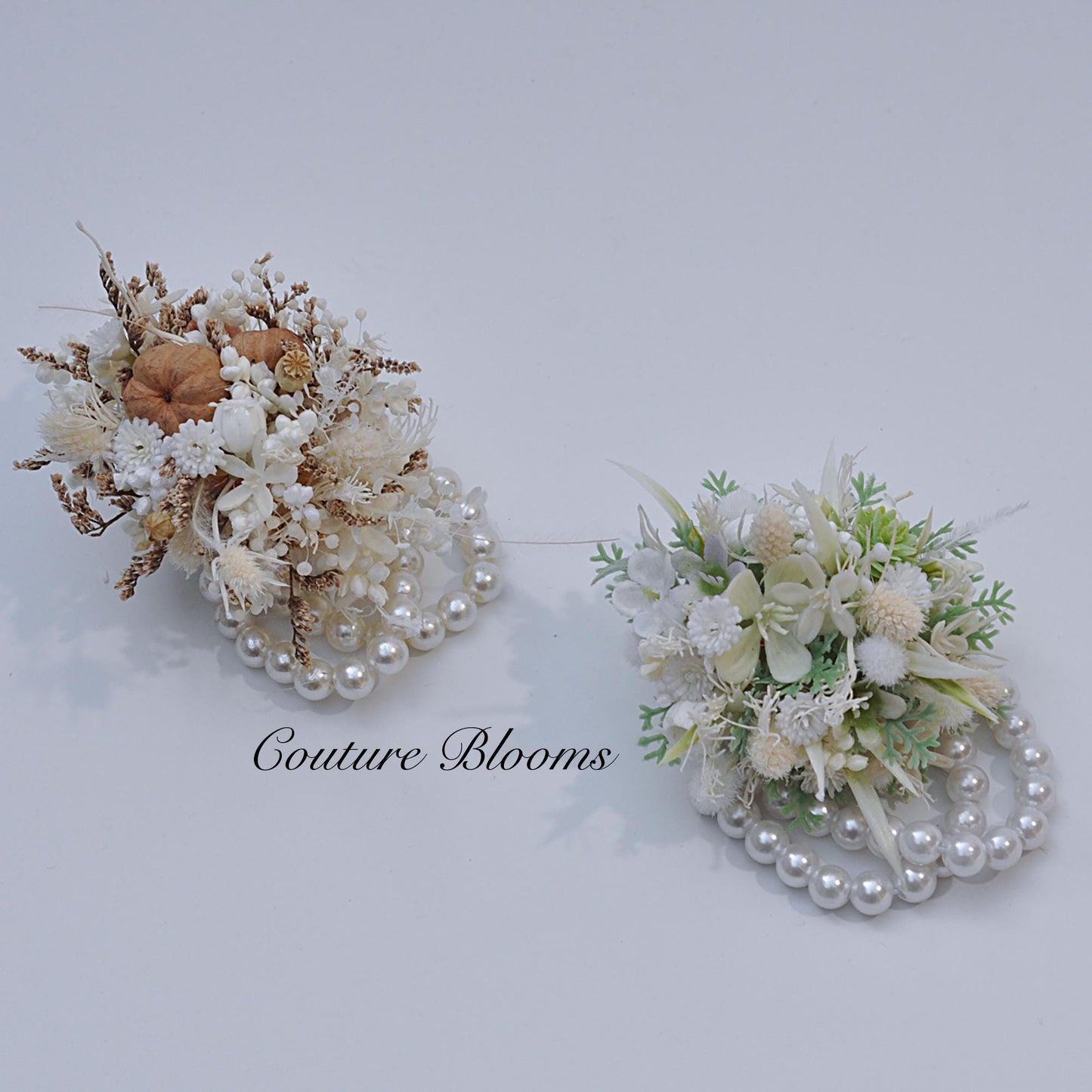 Forever Winter Real Flower Corsage, Rustic Pearl Bracelet Church Wedding Mom Corsage, White Santa Christmas Twist, Bride To Be Gift Corsage