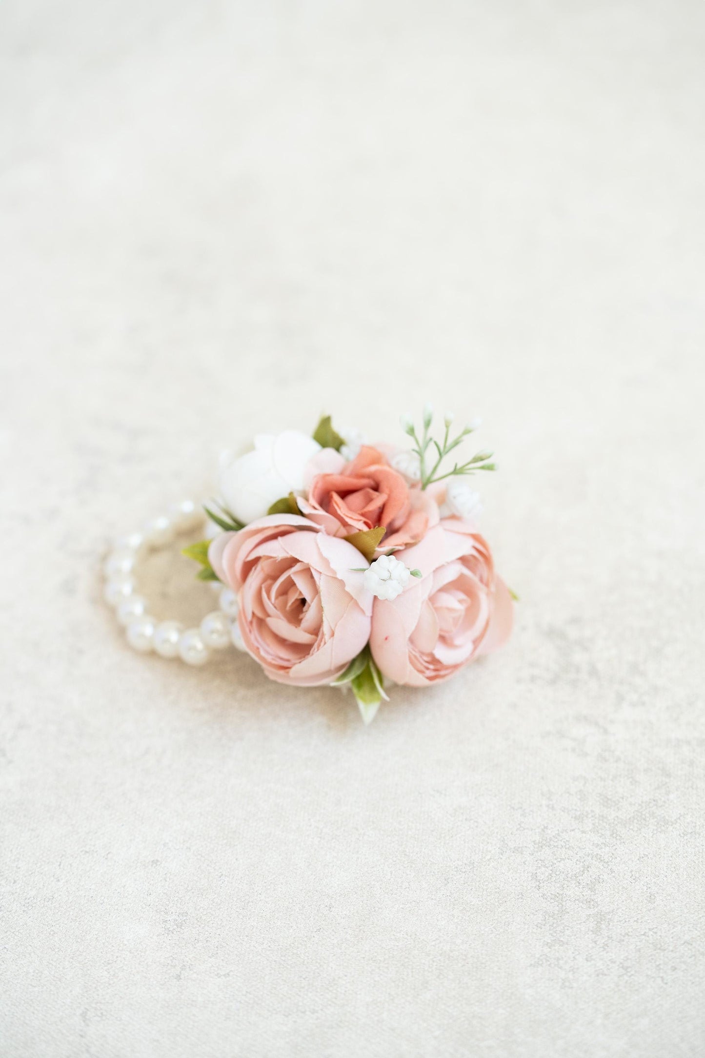 Dusty Rose Corsage For Romantic Wedding, Silk Ranunculus Pearl Bracelet, Flower Girl Cute Corsage, Prom Corsage, Boutonniere, Gift For Her