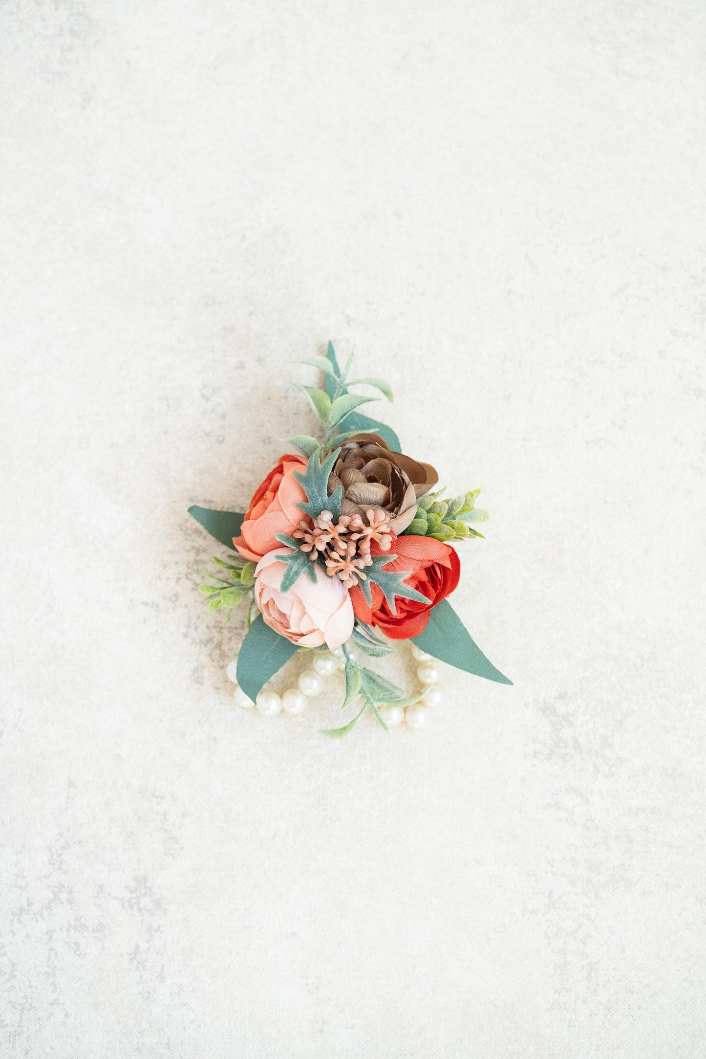 Bohemia Corsage for Boho Wedding, Silk Ranunculus Rose Pearl Bracelet, Flower Girl Corsage, Rustic Rose Prom Pin, Boutonniere, Gift for Her