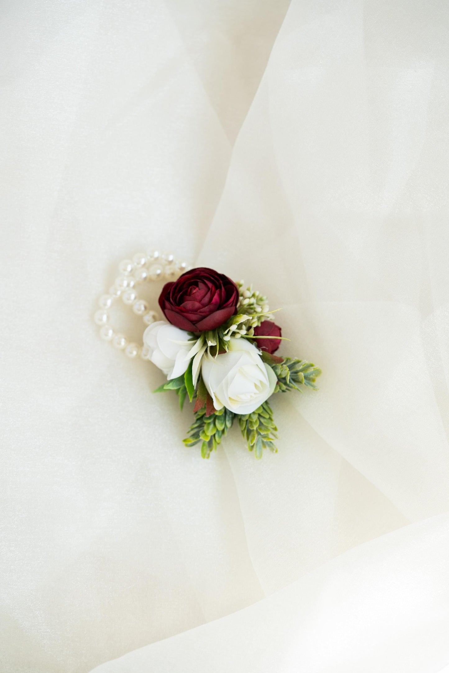 Personalized Burgundy Red Rose Pearl Bracelet, Wrist Corsage, Bridesmaid Gift for Her, Rustic Wedding Bridal Accessories, Prom Burgundy Swag