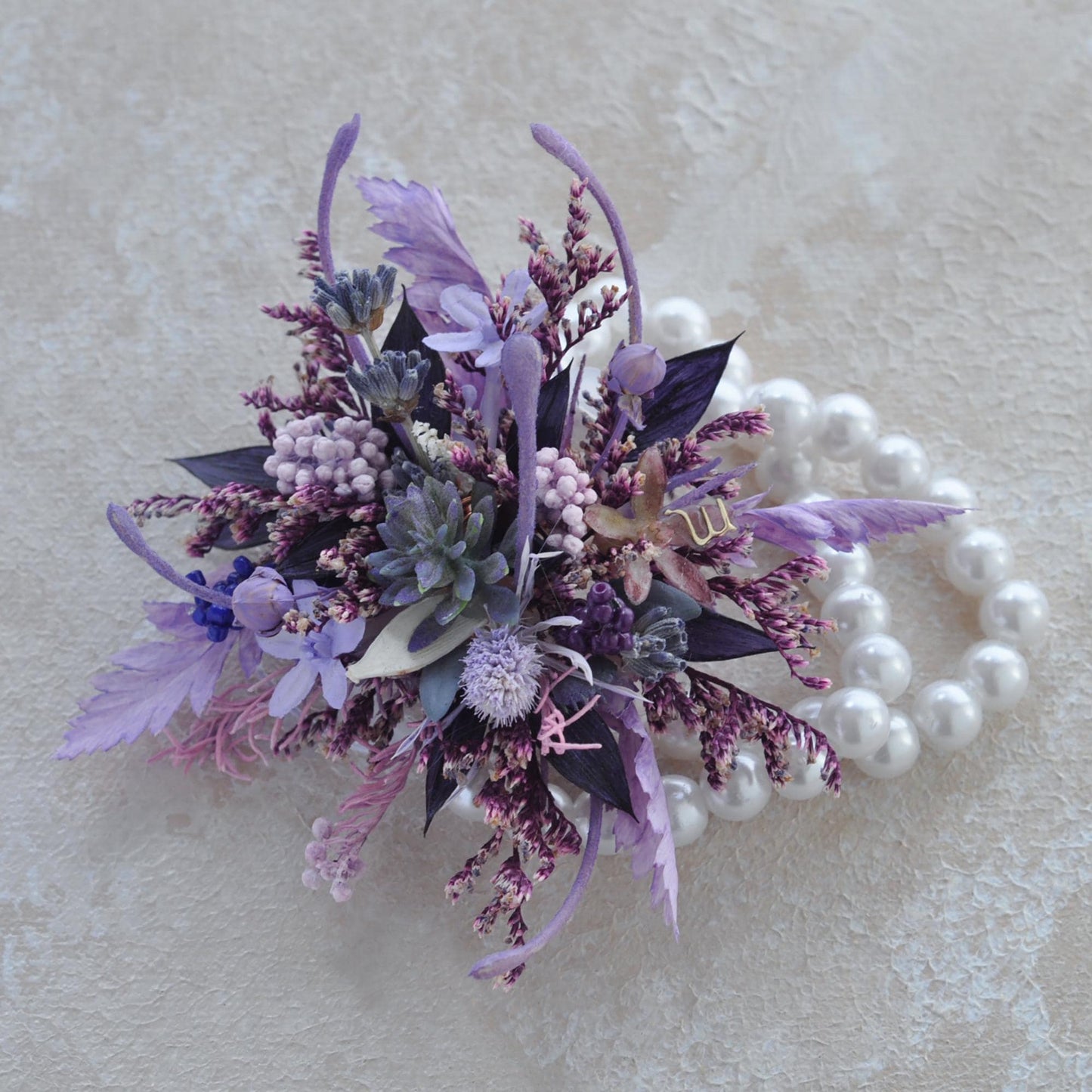 Personalized Purple Wildflower Pearl Bracelet - Perfect Wrist Corsage Gift for Scorpio Bride, Prom, Birthday, Mother’s Day, Anniversary Gift
