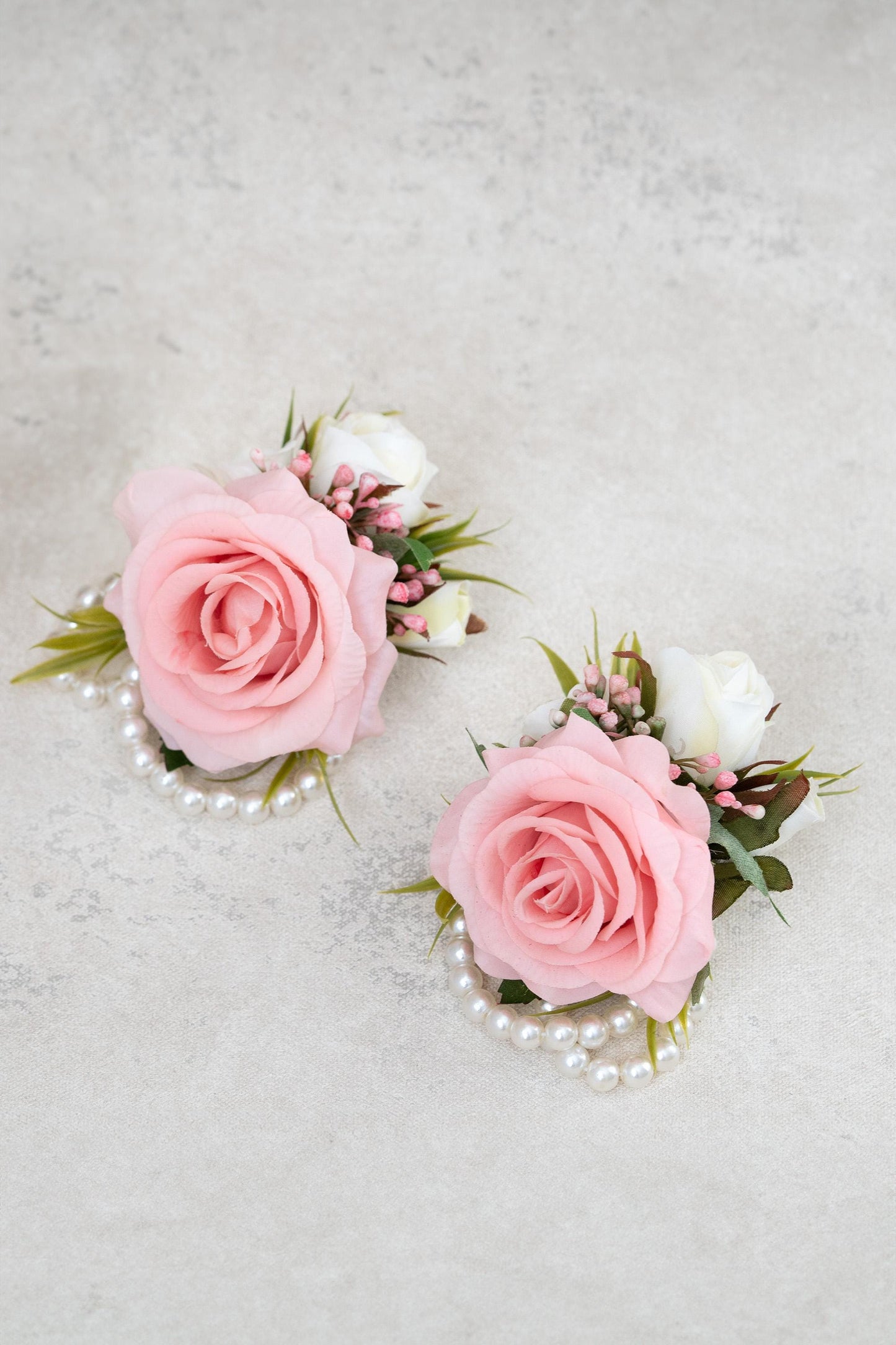 Dusty Pink Rose Corsage For Rustic Wedding Gift, Wrist Pearl Bracelet, Flower Girl Corsage, Real Touch Rose Prom Bracelet, Groom Boutonniere