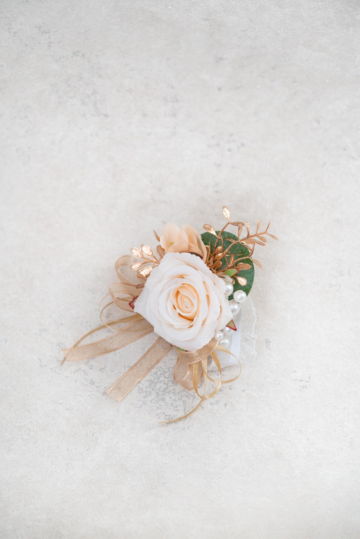 Personalized Ivory Rose Ribbon Bracelet Wrist Corsage Gift For Her Bridesmaid, Rose Corsage Gift For Mom, Prom, Gold Bridal Accessories