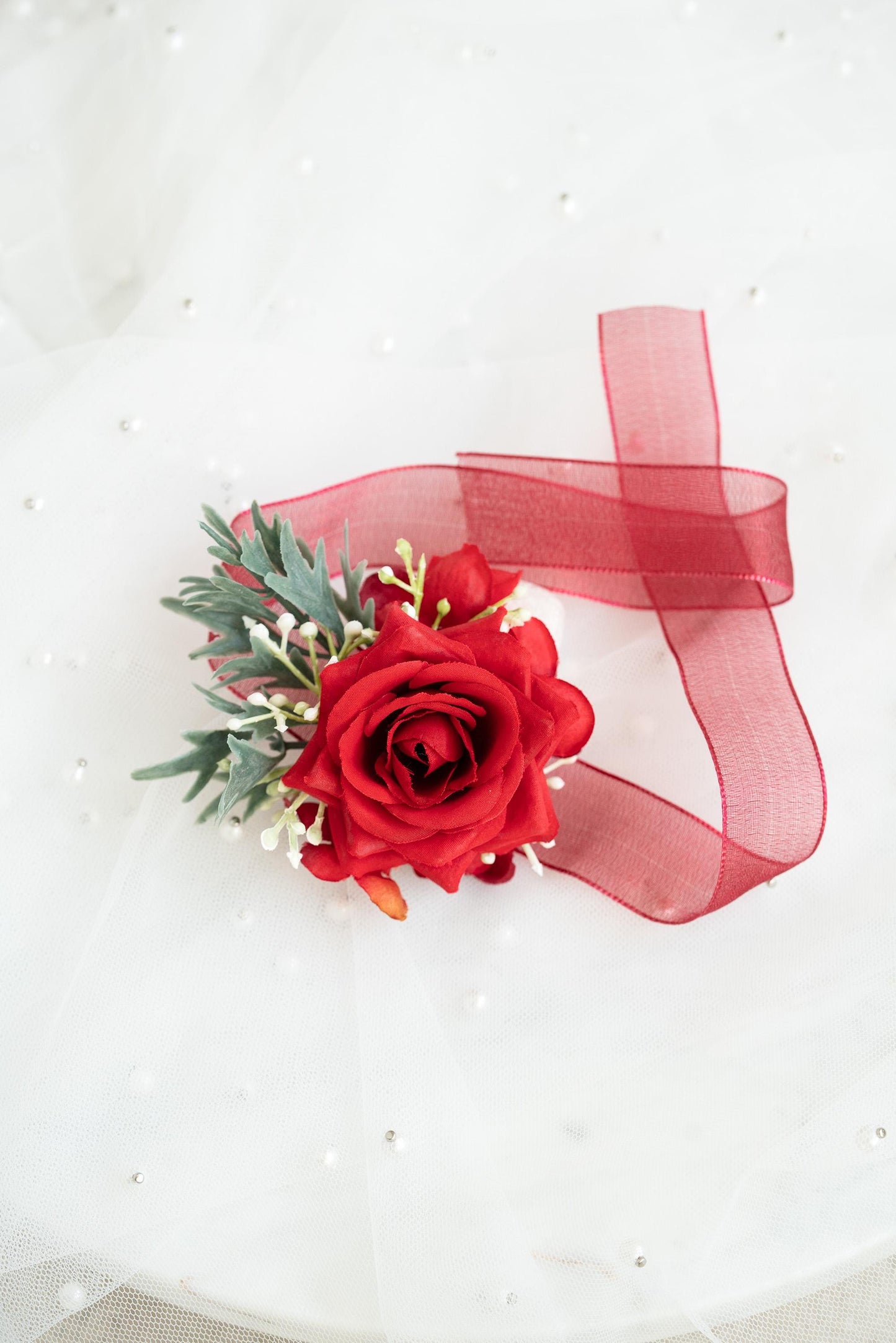 Classic Red Rose Wrist Corsage For Boho Wedding, Ribbon Bracelet, Flower Girl Corsage, Rose Prom Pin, Groom Boutonniere, Gift For Mom, Event