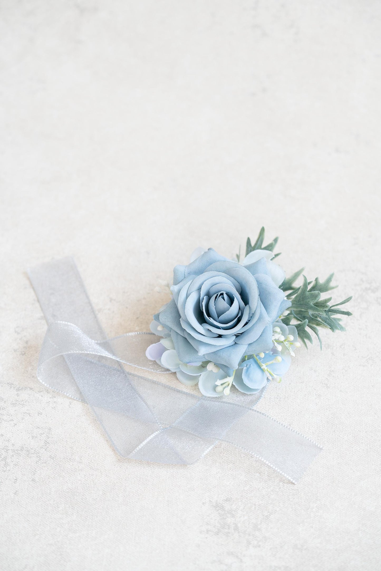 Gray Blue Rose Wrist Corsage for Boho Wedding, Flower Girl Wristlet, Teal Gray Prom Corsage, Groom Boutonniere, Bridesmaid Corsage Gift