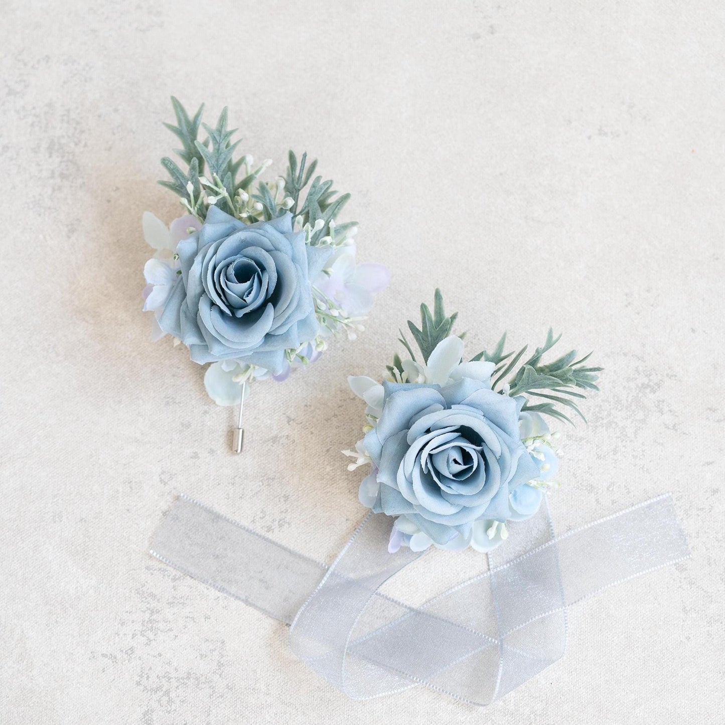 Gray Blue Rose Wrist Corsage for Boho Wedding, Flower Girl Wristlet, Teal Gray Prom Corsage, Groom Boutonniere, Bridesmaid Corsage Gift
