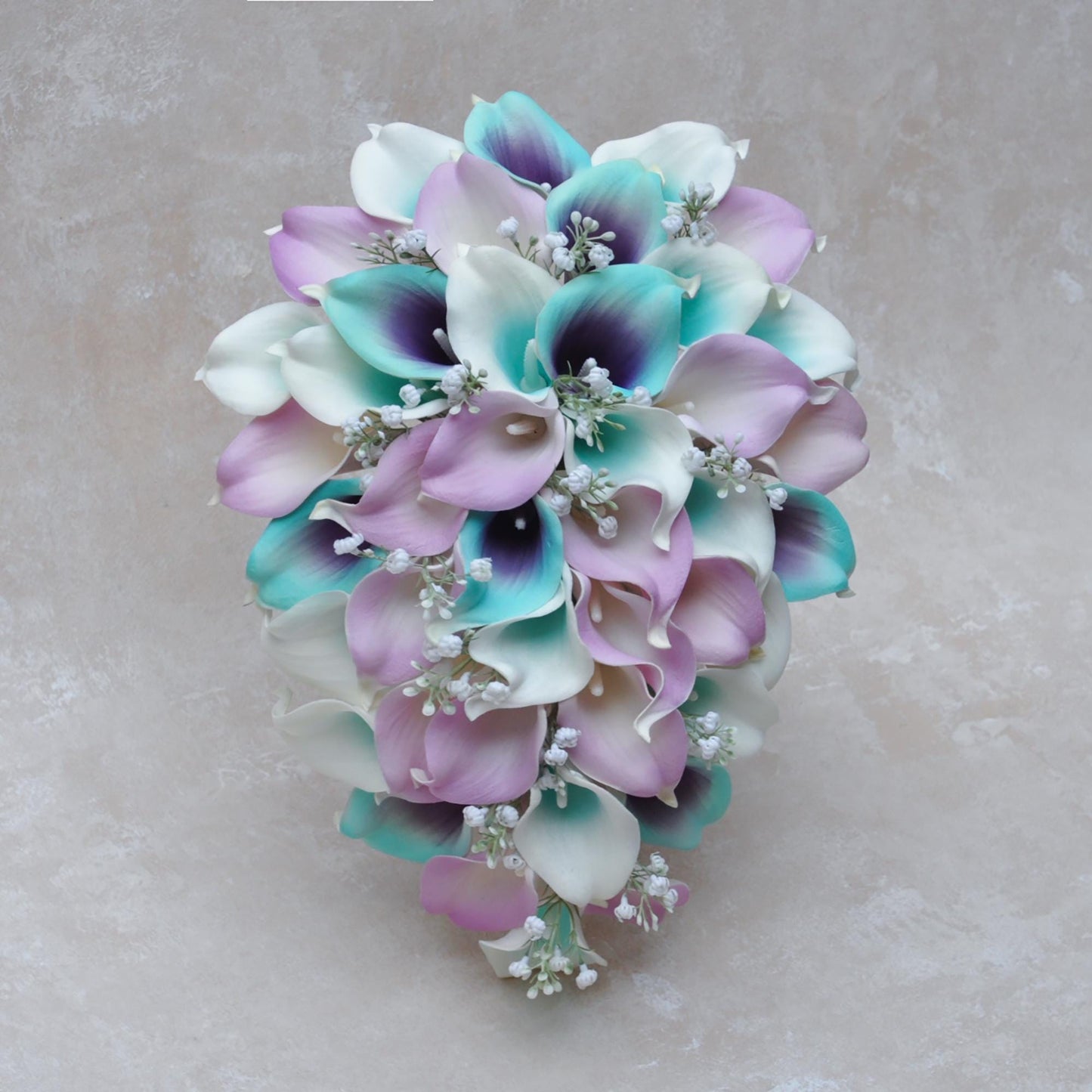 Tiffany Blue Picasso Calla Lily Bridal Bouquet, Real Touch Aqua Spa Bridesmaid Bouquet, Real Touch Lilac Wedding Bouquet, Wedding Gift