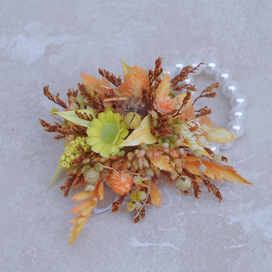 Personalized Luxury Ocher Pearl Bracelet, Perfect Gift for Fall Wedding, Anniversary Celebration, Taurus Wrist Corsage for Prom, Bridesmaid