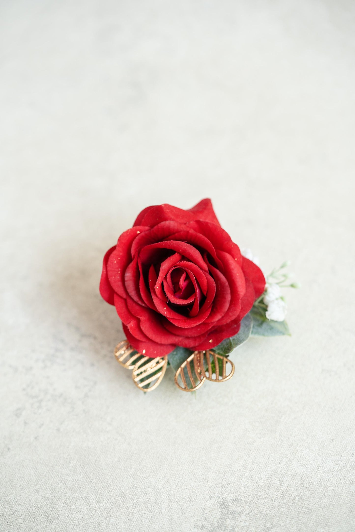 Red Silk Rose Prom Corsage with Gold Heart for Wedding, Flower Girl Wrist Pearl Bracelet, Bridesmaid Corsage Gift for Mom, Groom Boutonniere