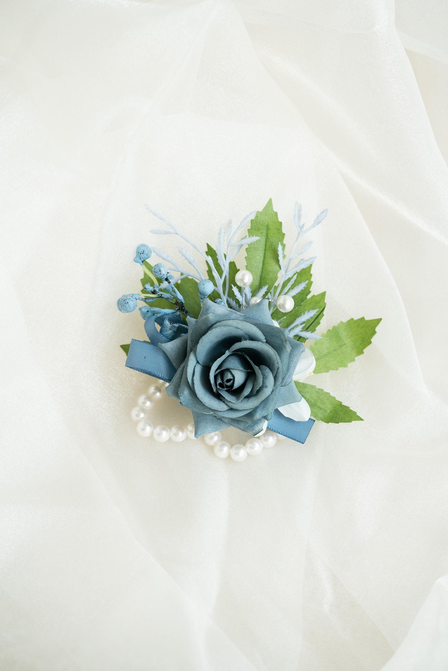 Dark Grey Blue Rose Pearl Bracelet Wrist Corsage Gift for Her Classic Wedding, Flower Girl, Bridesmaid, Prom Gift, Bridal Accessories Gift