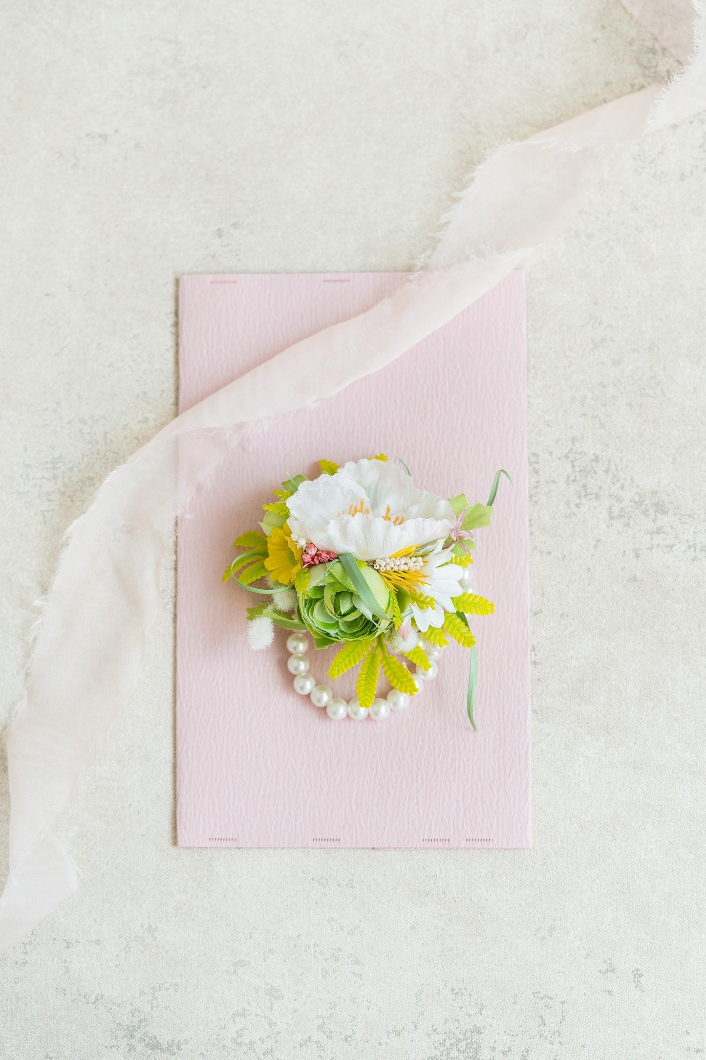 Rustic White Poppy Pearl Bracelet Wrist Corsage Gift for Prom, Church Wedding, Bridesmaid, Mom, Baby Shower, Anniversary, Bridal Accessories
