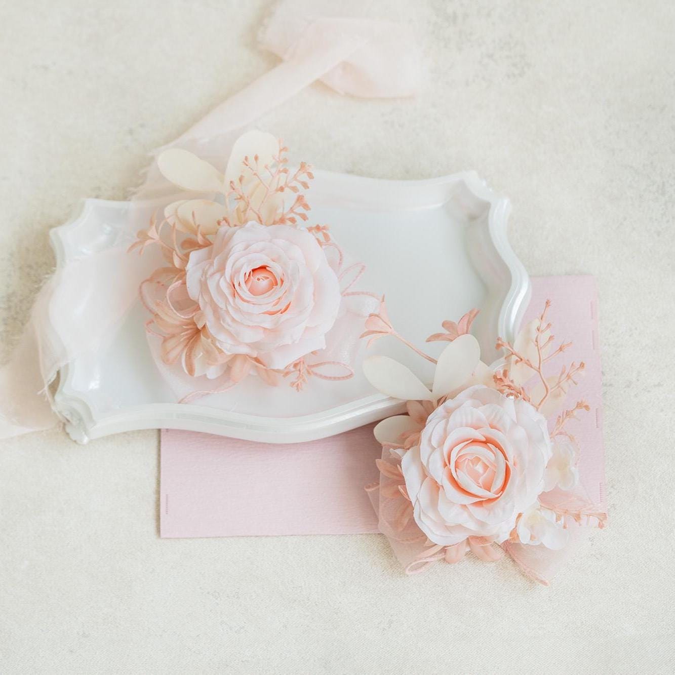 Full Baby Pink Rose Pearl Bracelet Wrist Corsage Bridesmaid Gift for Her, Prom, Baby Shower, Bridal Accessories, Elegant Anniversary Gift