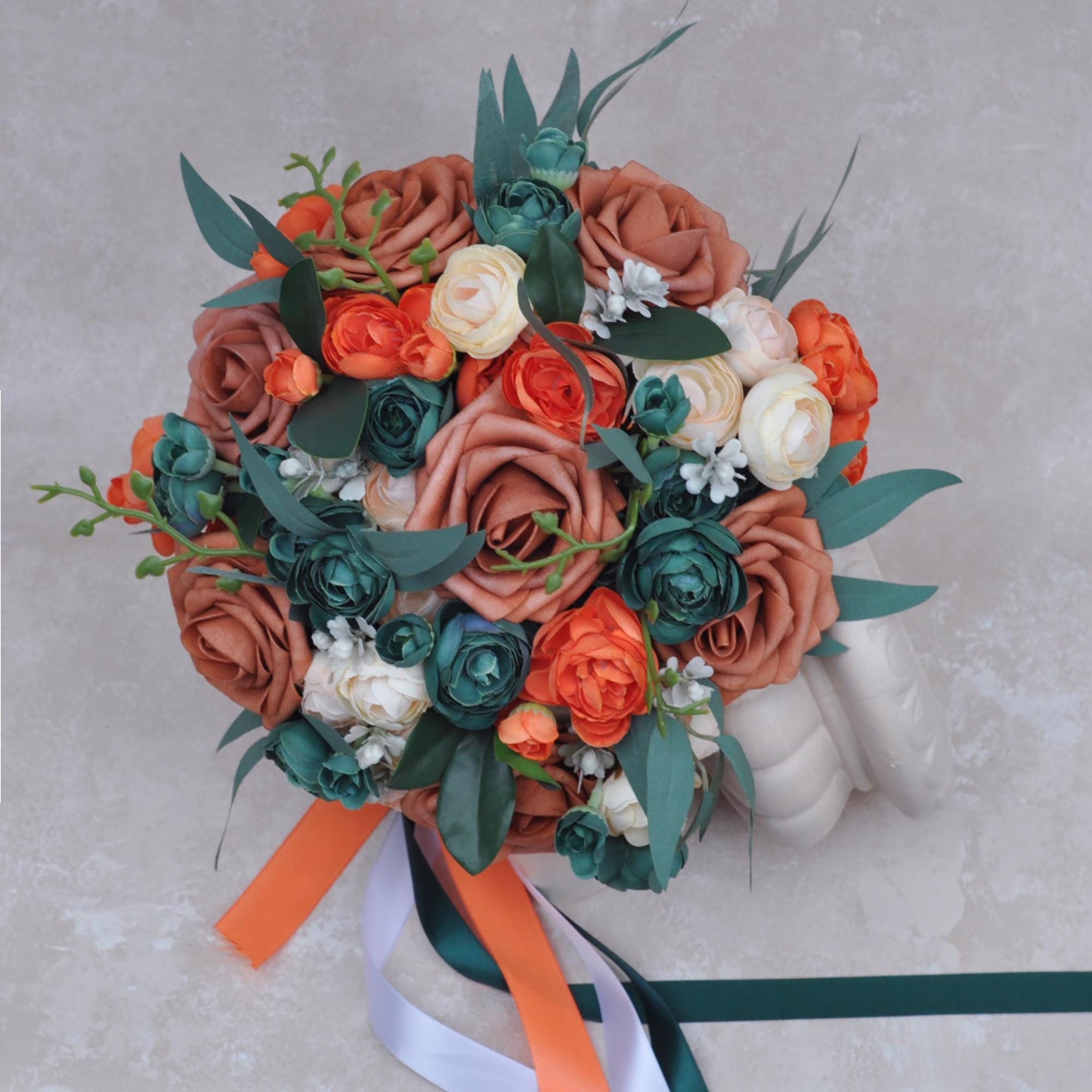 Historical Olive Green Rose Bridal Bouquet, Fall Orange Rose Bridesmaid Bouquet, Foam Champagne Pink Rose Bouquet, Boho Wedding Bouquet Gift