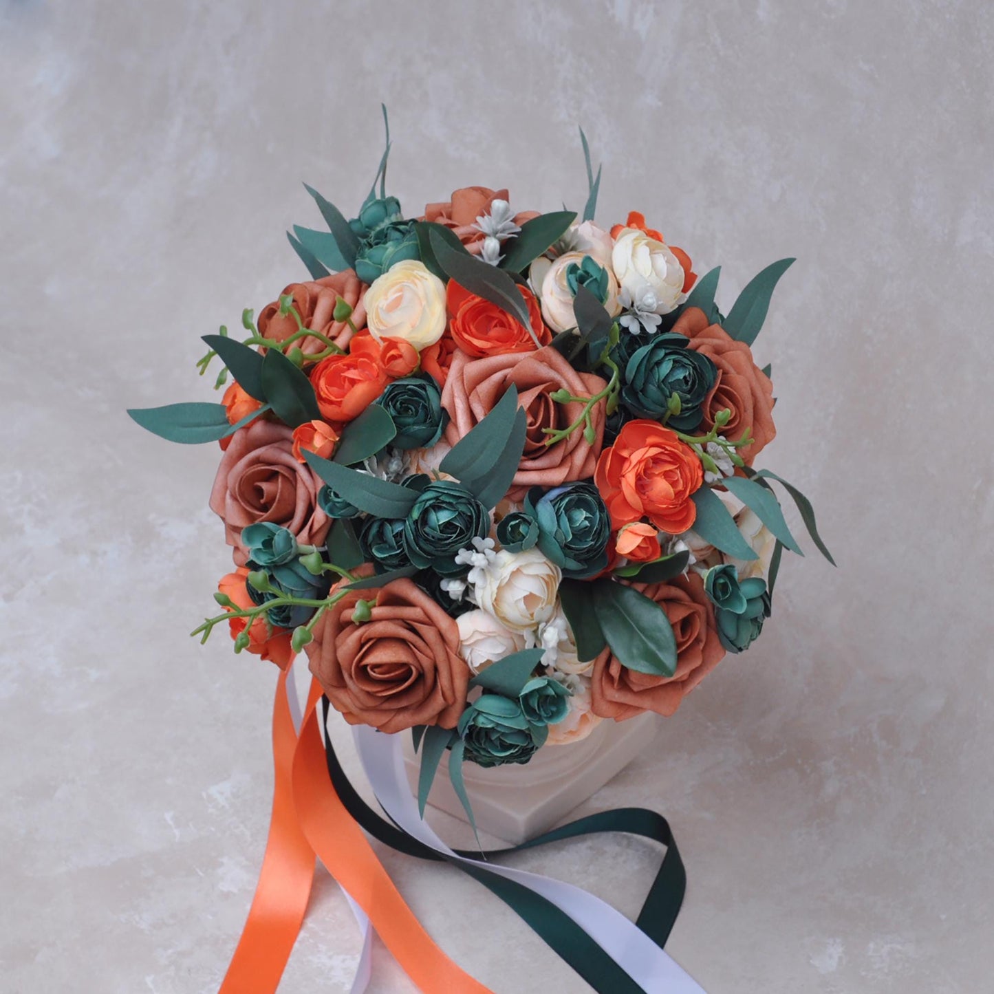 Historical Olive Green Rose Bridal Bouquet, Fall Orange Rose Bridesmaid Bouquet, Foam Champagne Pink Rose Bouquet, Boho Wedding Bouquet Gift