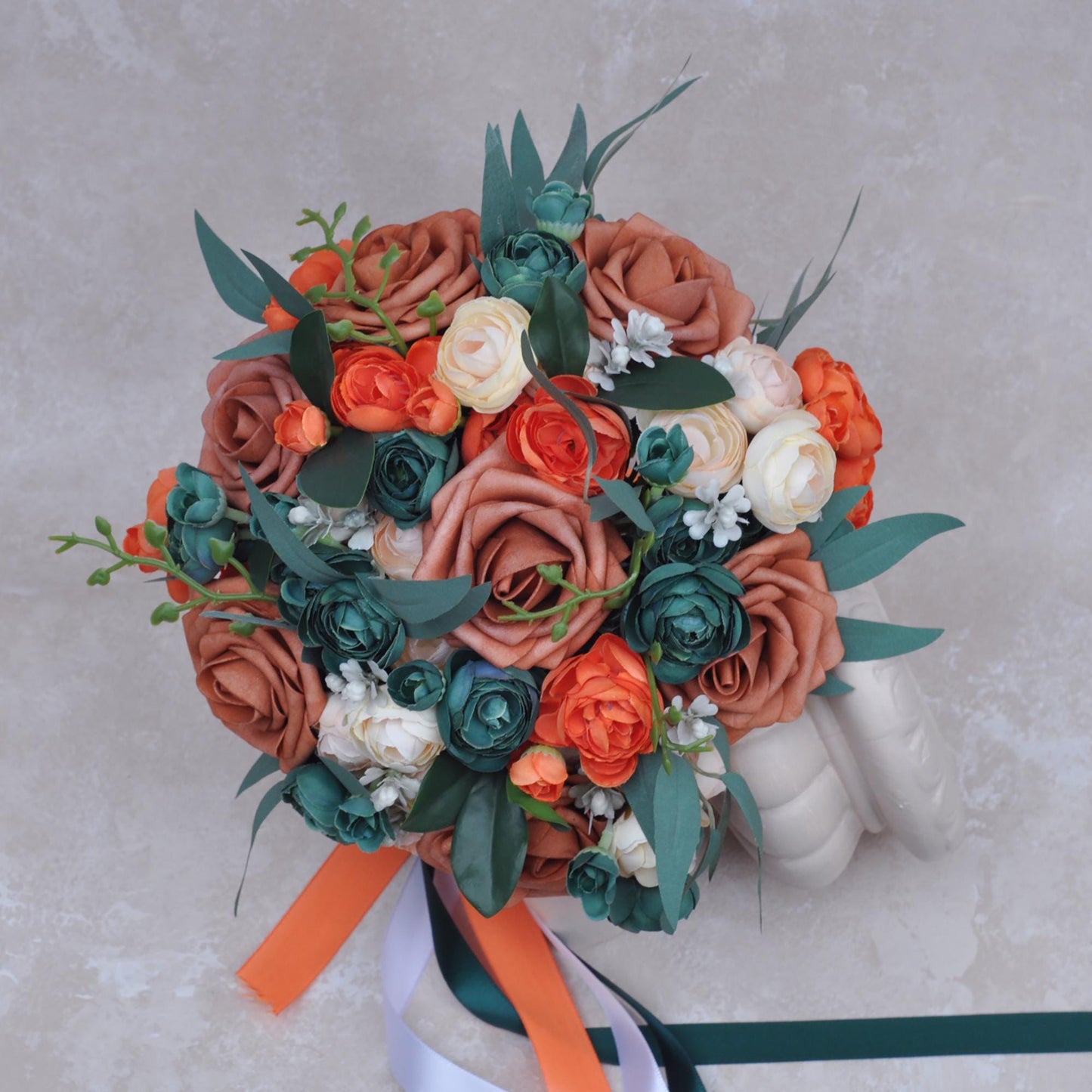 Historical Olive Green Rose Bridal Bouquet, Fall Orange Rose Bridesmaid Bouquet, Foam Champagne Pink Rose Bouquet, Boho Wedding Bouquet Gift