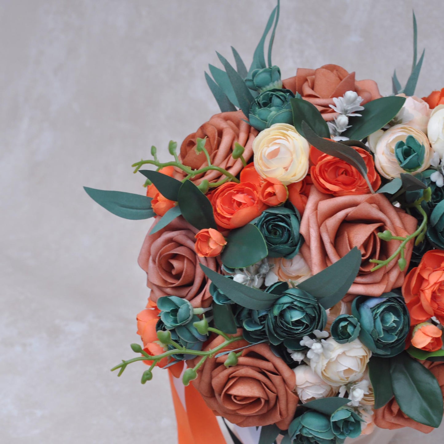 Historical Olive Green Rose Bridal Bouquet, Fall Orange Rose Bridesmaid Bouquet, Foam Champagne Pink Rose Bouquet, Boho Wedding Bouquet Gift