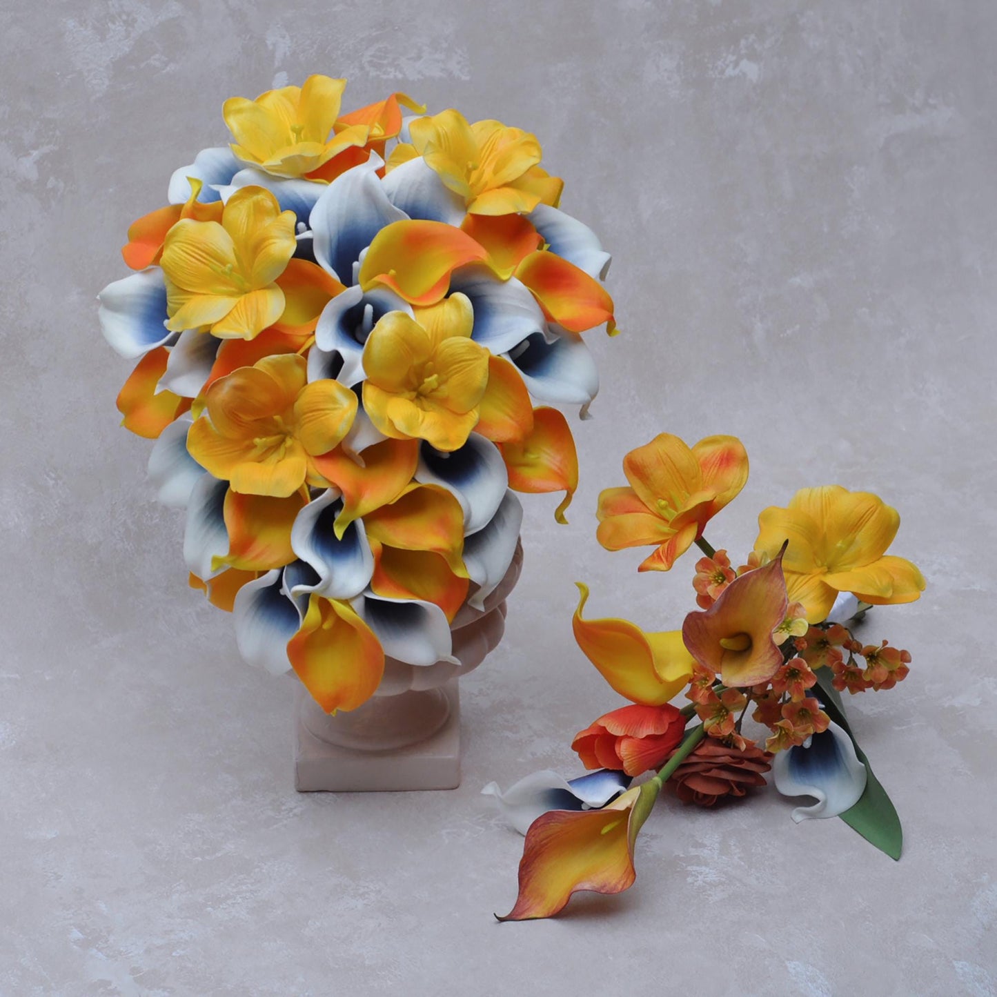 Vibrant Cascade Orange Tulip Bridal Bouquet For Fall Weddings, Rustic Wedding Bouquet, Calla Lily Bridesmaid Bouquet, Bridal Accessories