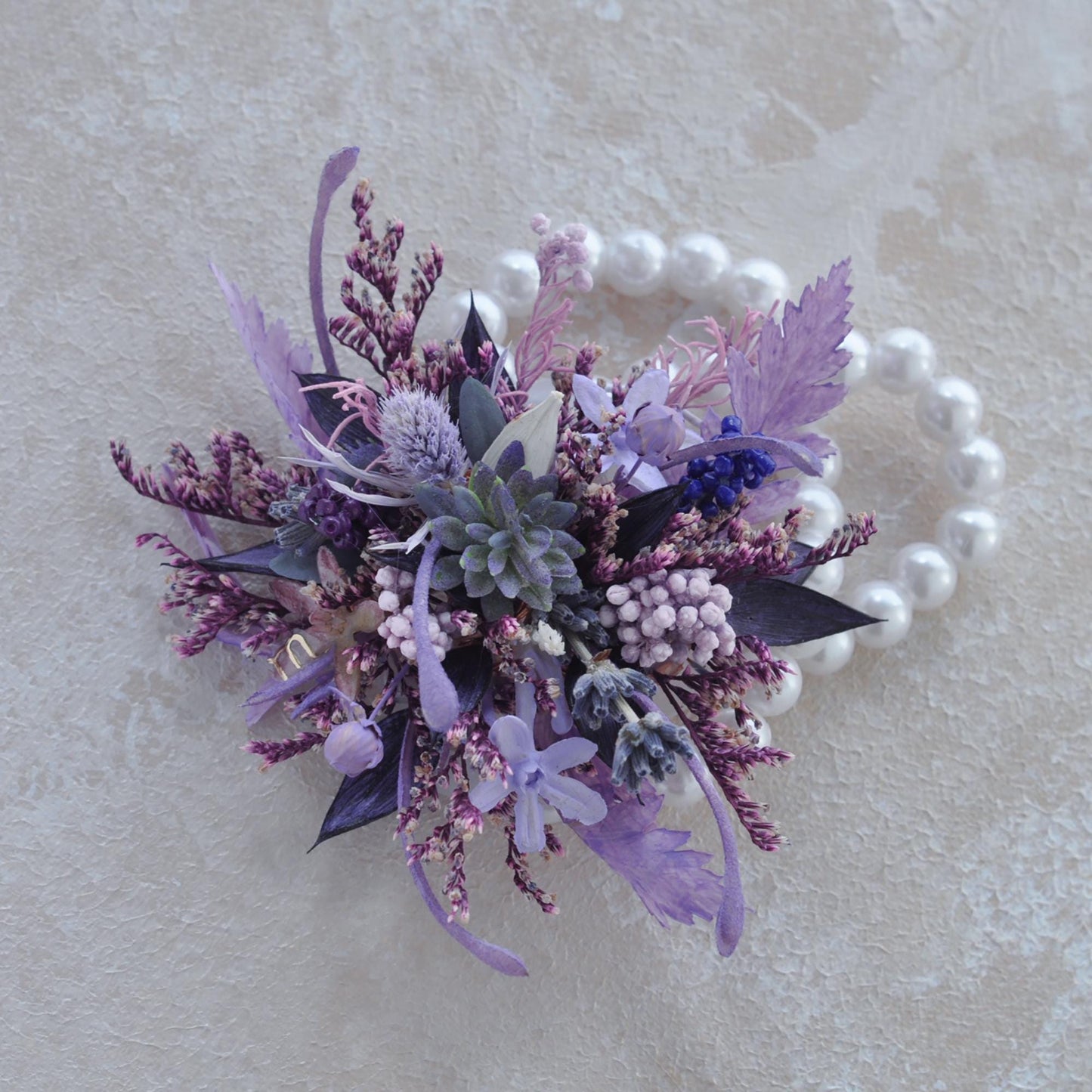 Personalized Purple Wildflower Pearl Bracelet - Perfect Wrist Corsage Gift for Scorpio Bride, Prom, Birthday, Mother’s Day, Anniversary Gift