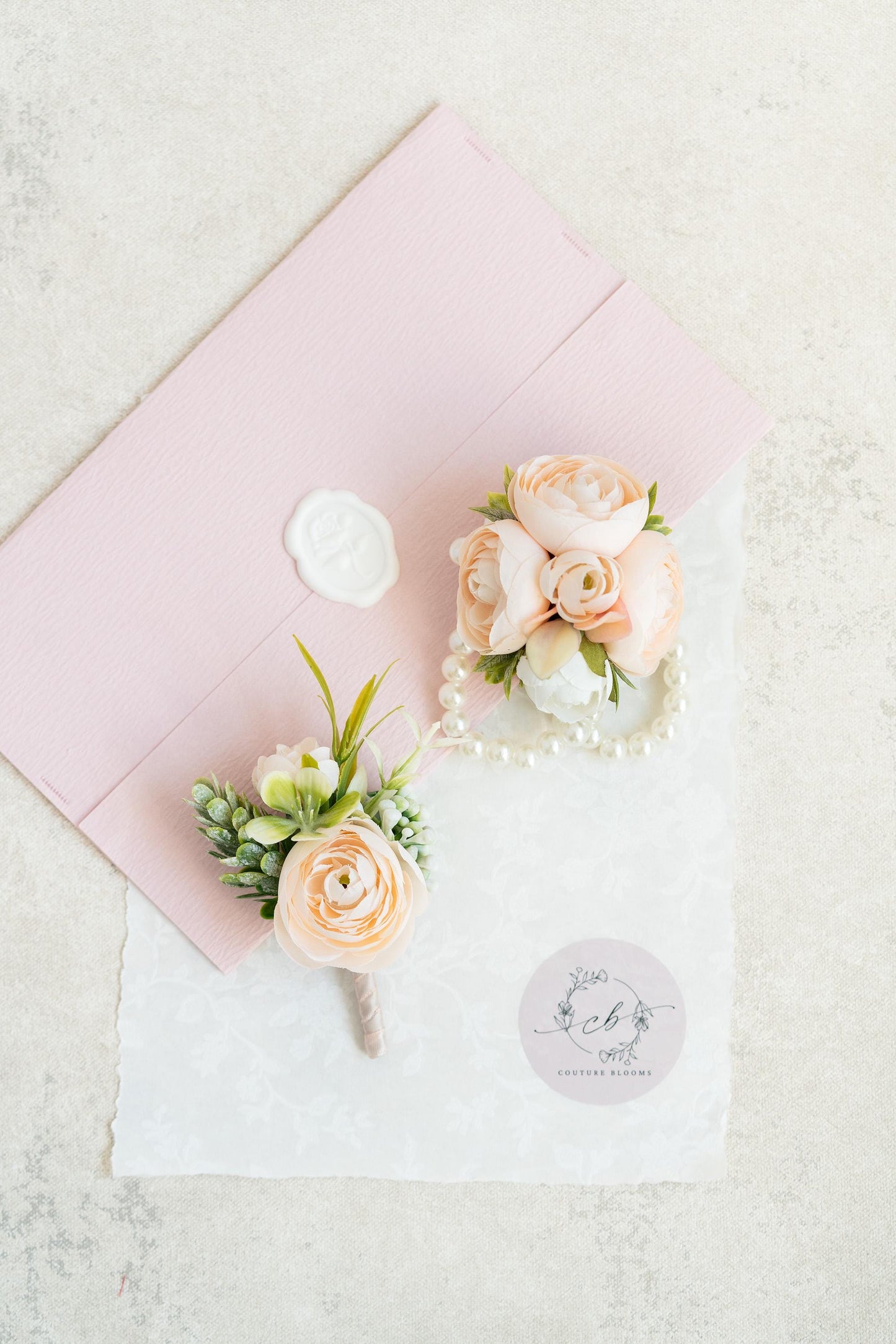 Soft Champagne Rose Pearl Bracelet Wrist Corsage, Silk Ranunculus Corsage, Flower Girl Corsage, Rustic Rose Prom Boutonniere, Gift for Her