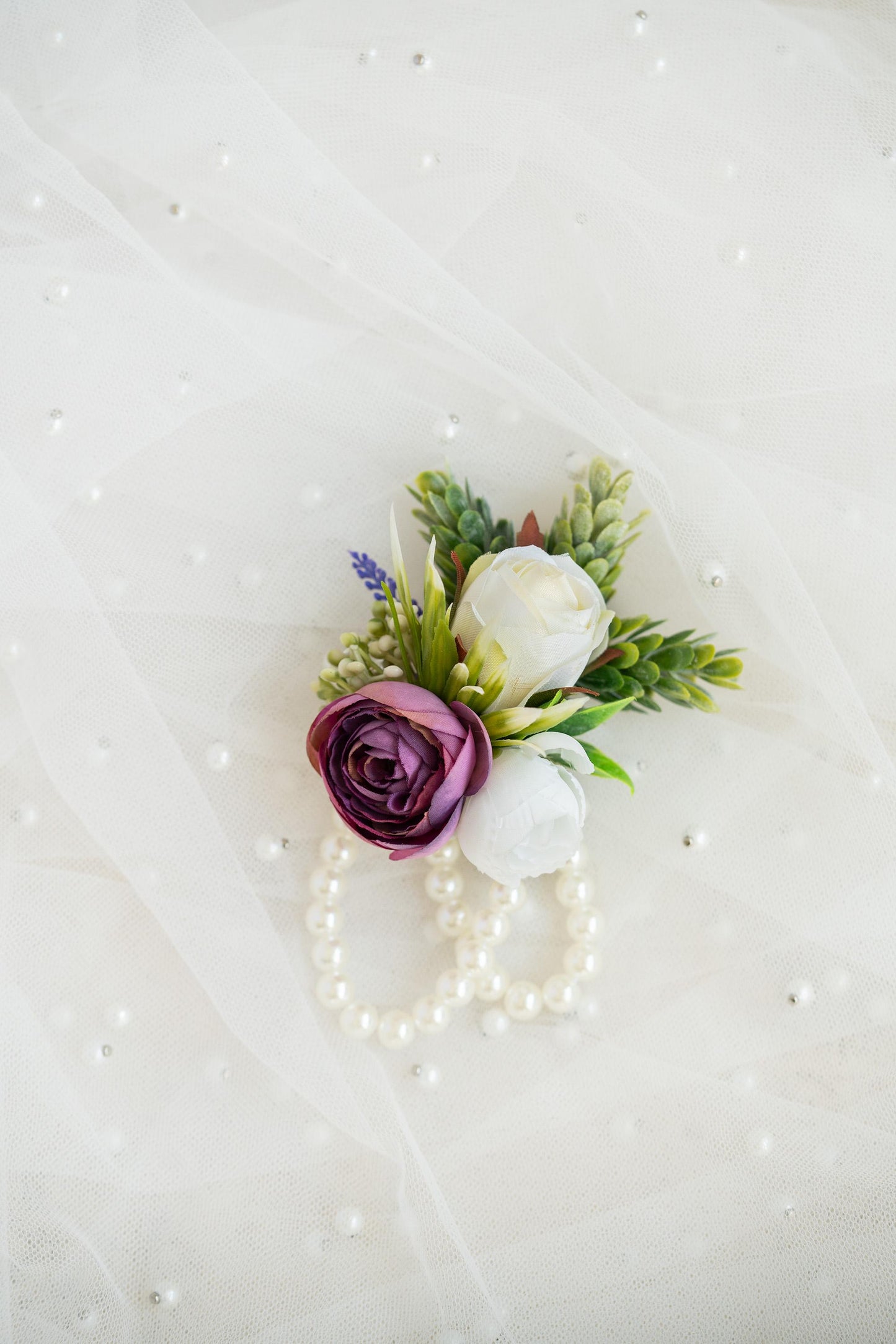 Rustic Purple Rose Pearl Bracelet Wrist Corsage For Mom, Bridesmaid Gift, Prom, Wedding Bridal Accessories, Best Man Groom Boutonniere Gift
