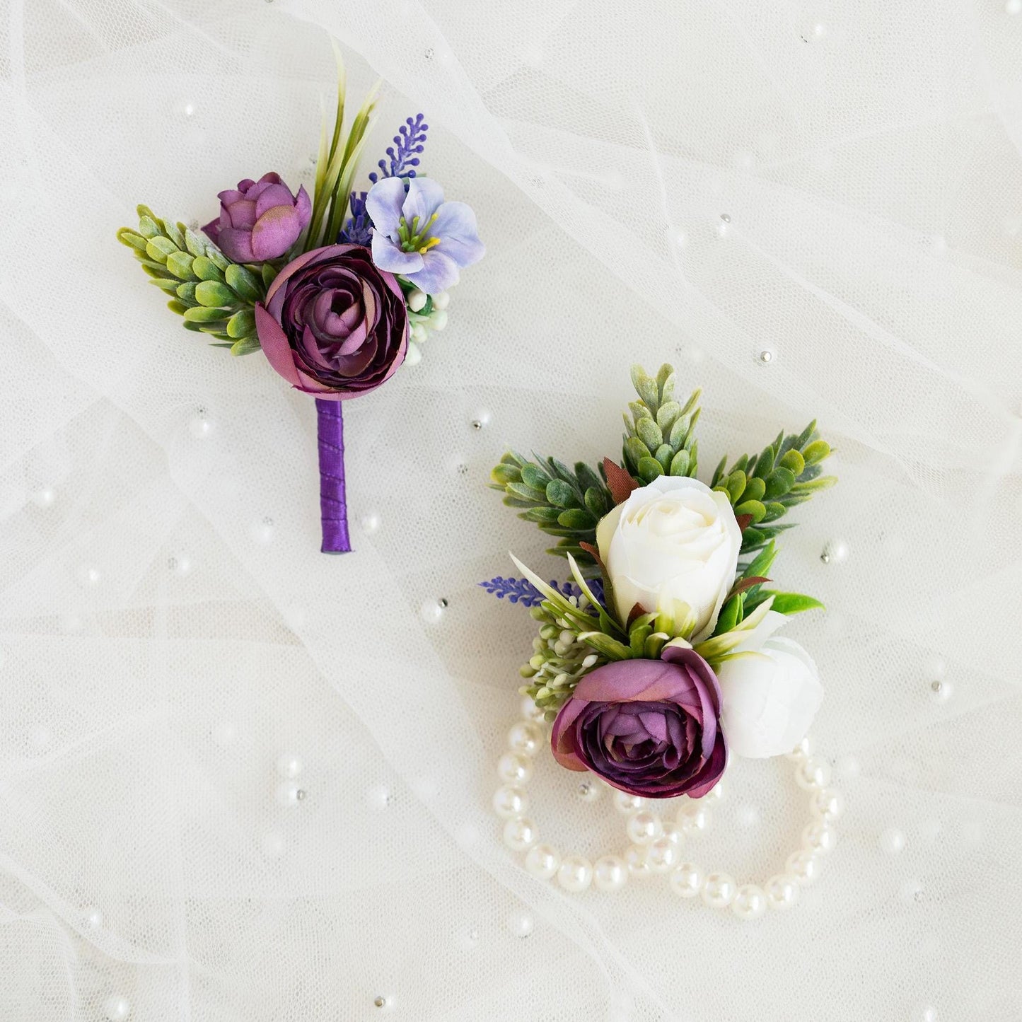 Rustic Purple Rose Pearl Bracelet Wrist Corsage For Mom, Bridesmaid Gift, Prom, Wedding Bridal Accessories, Best Man Groom Boutonniere Gift