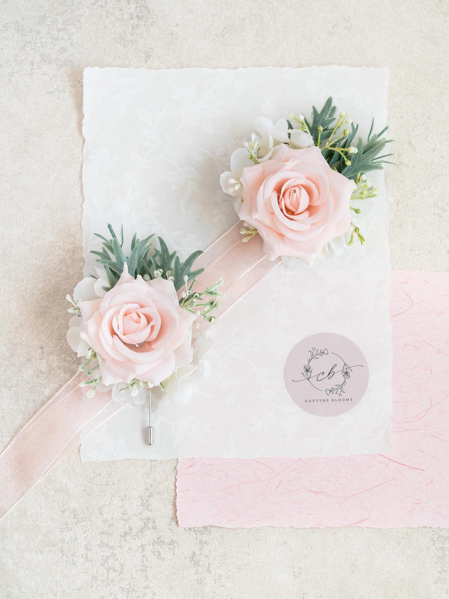 Light Pink Rose Ribbon Corsage For Rustic Wedding, Ribbon Bracelet, Flower Girl Corsage, Prom Pin, Boutonniere, Gift For Her, Event Corsage