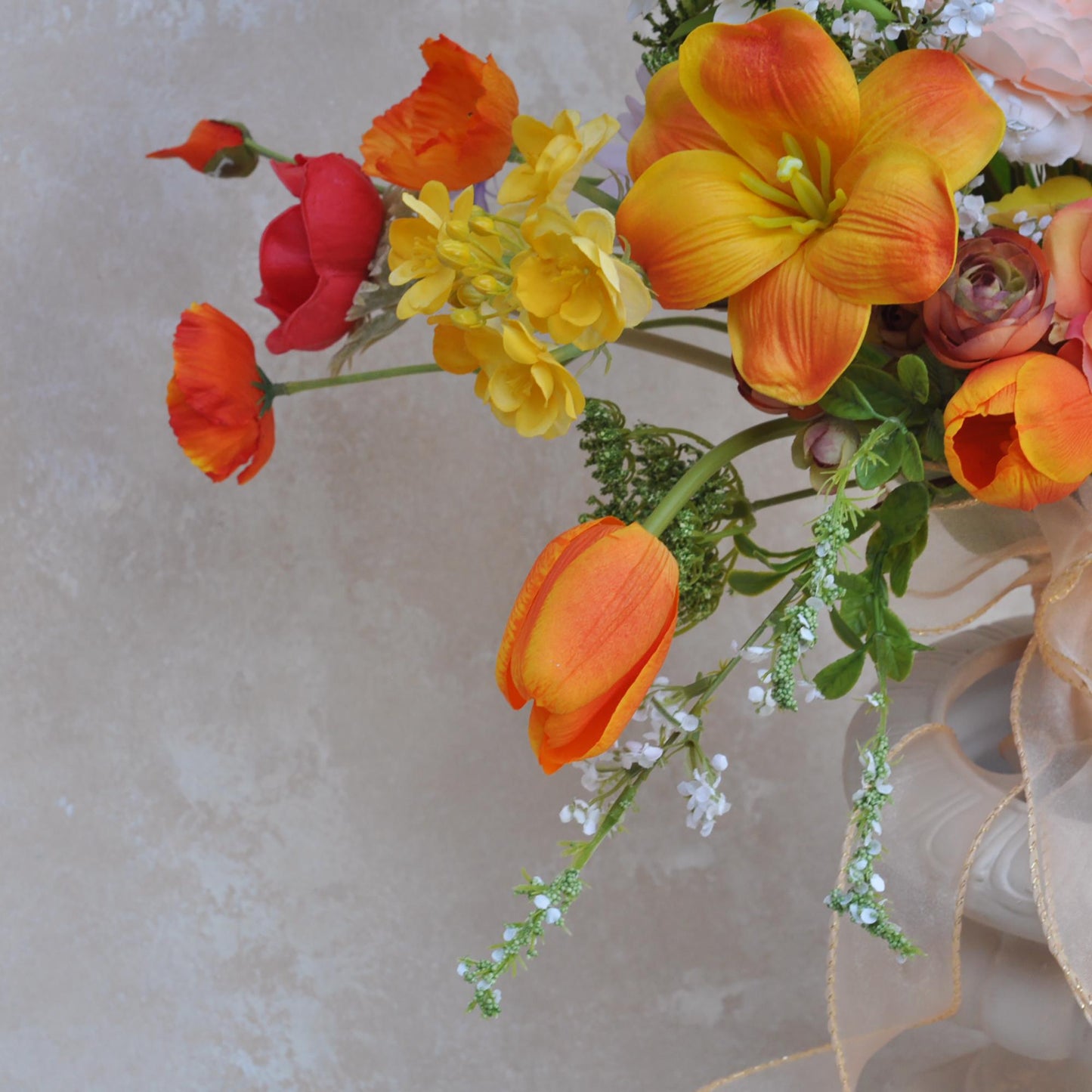 Large Bohemian Rose Bridal Bouquet For Rustic Fall Wedding - Real Touch Sunset Tulip Bouquet, Boho Wedding Bridesmaid Bouquet Gift Box