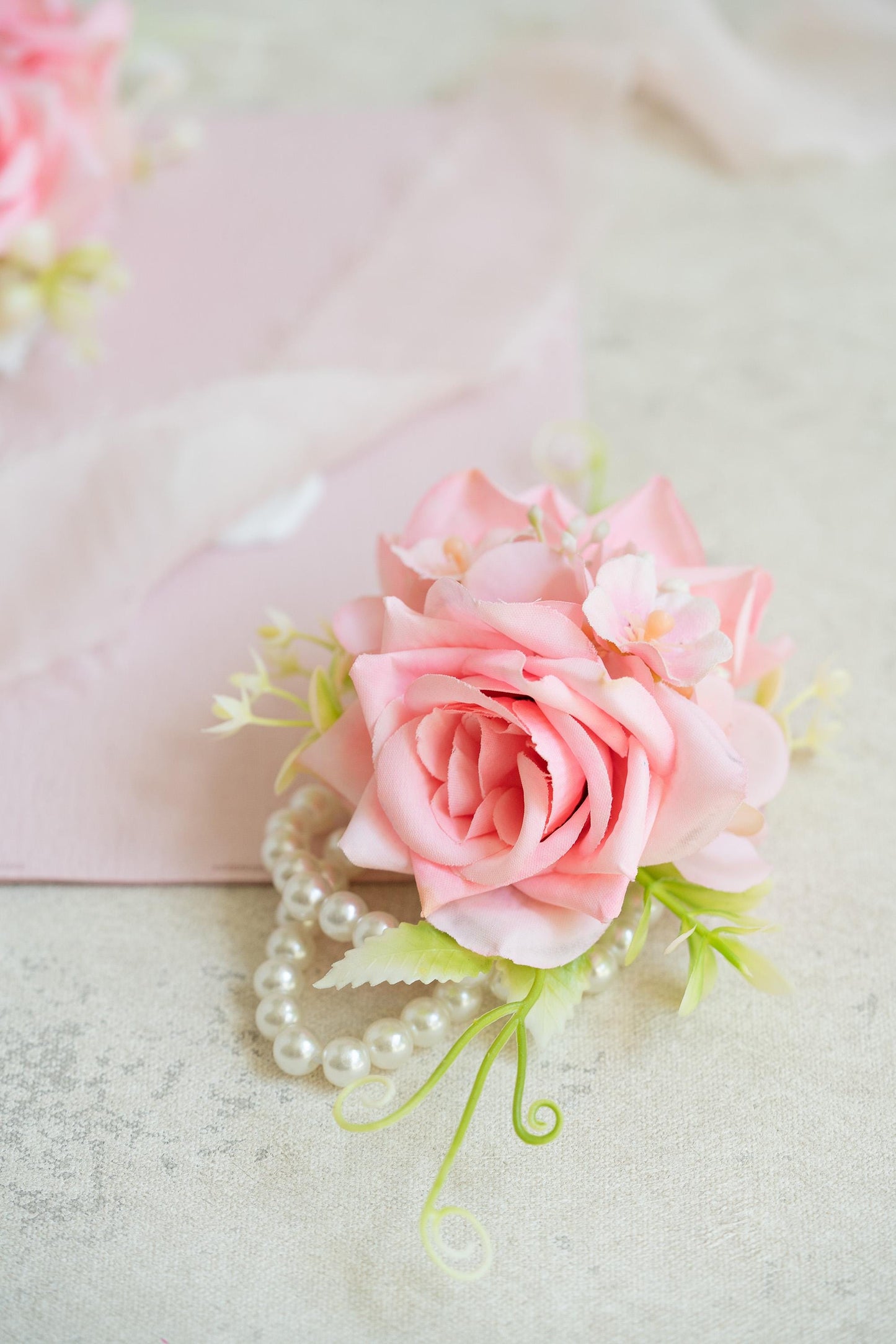 Classic Pink Rose Pearl Bracelet Wrist Corsage Gift for Her Rustic Wedding Bridal Accessories, Bridesmaid Gift, Prom Gift, Beach Swag