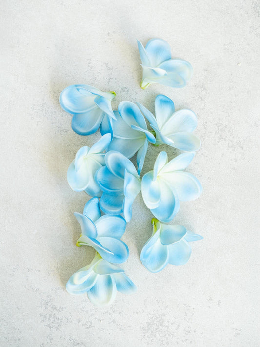 10 PCS Real Touch Sky Blue Plumeria - DIY Flower Ornament Home Decor, Bathtub, Centerpiece, Headband, Aisle Decor, Wedding, Handmade Hairpin
